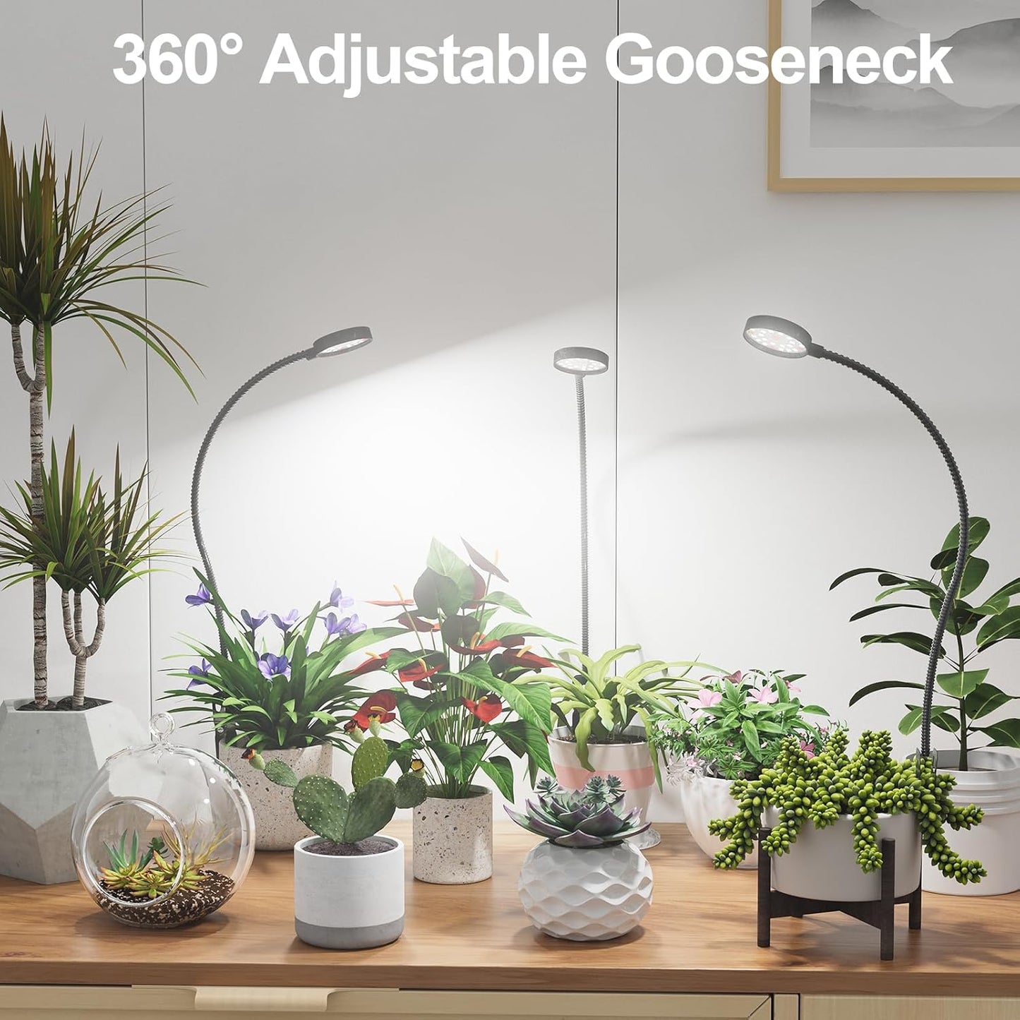 GYTF LED Grow Light, 6000K White Full Spectrum Pot Plant Light for Indoor Plants, Gooseneck Clip-on Plant Lamp with Dimmable, Auto ON/Off 4 8 12 18Hrs for Succulents Small Houseplants
