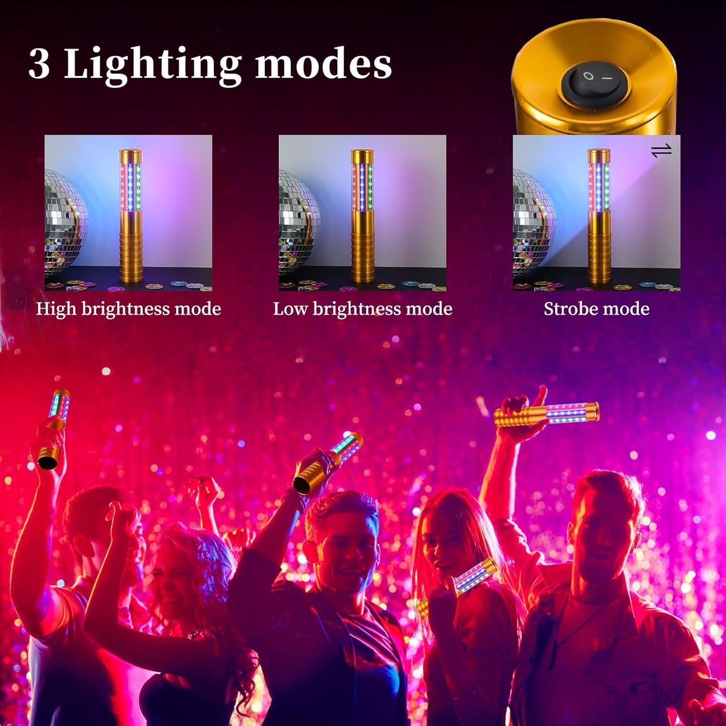 8 Pieces RGB LED Strobe Baton Light Rechargeable Bottle Service Sparklers Stick Reusable Champagne Bottle Handheld LED for Club Stage Nightclub Party Concert Event Bar Outdoor - Gold