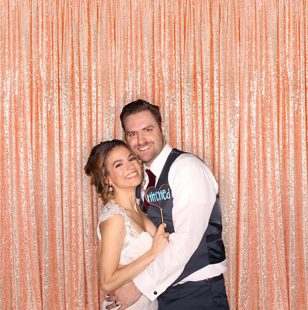 ShinyBeauty Rose Gold Backdrop Curtain 10ft Sequin Backdrop-Curtain 4 Panels Curtains Gold Photography Background for Christmas Halloween Xmas