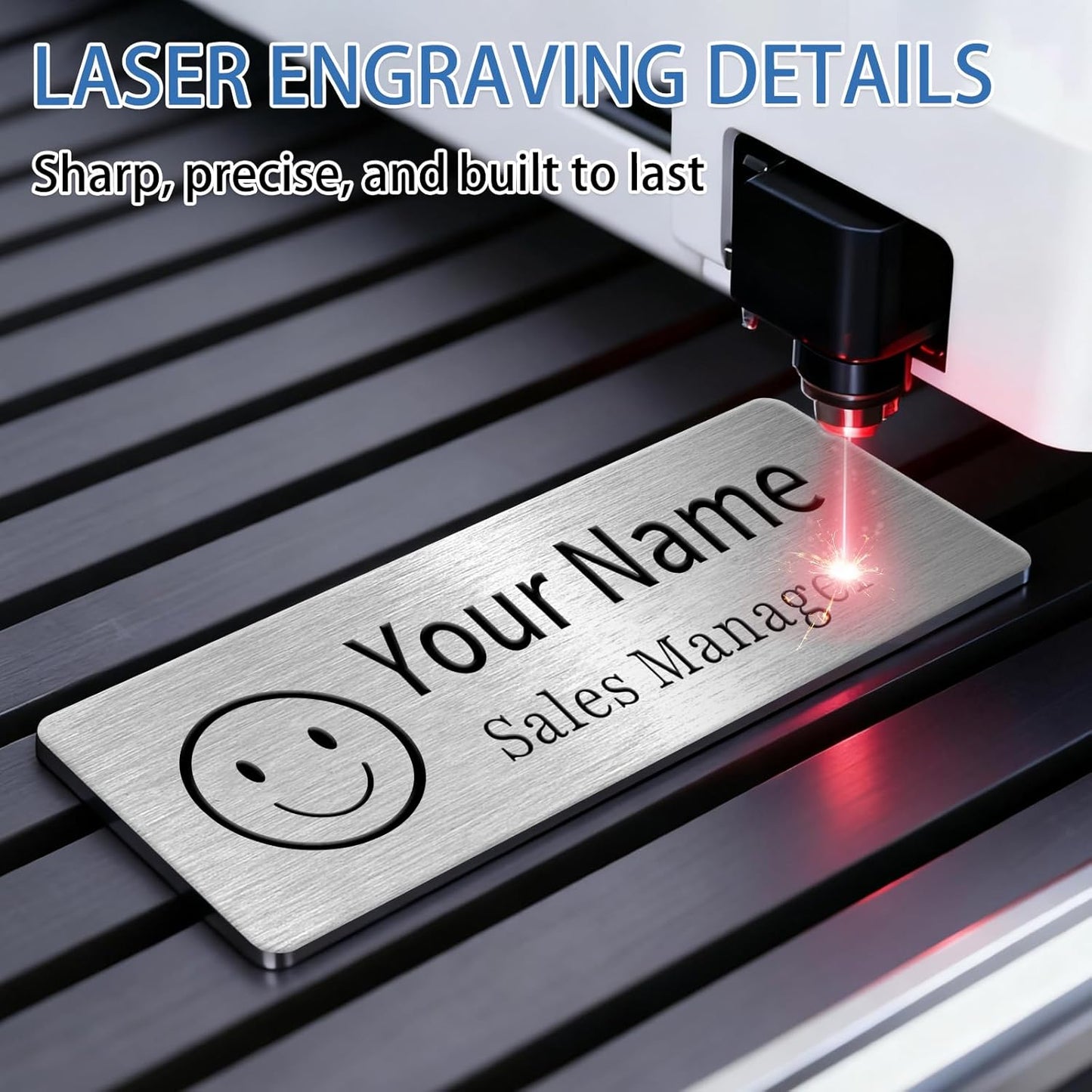 Metal Custom Name Tags – Personalized Engraved Name Badges with Pin, Magnetic or Adhesive Backing, 1×3 Inch ID Badge(Gold)