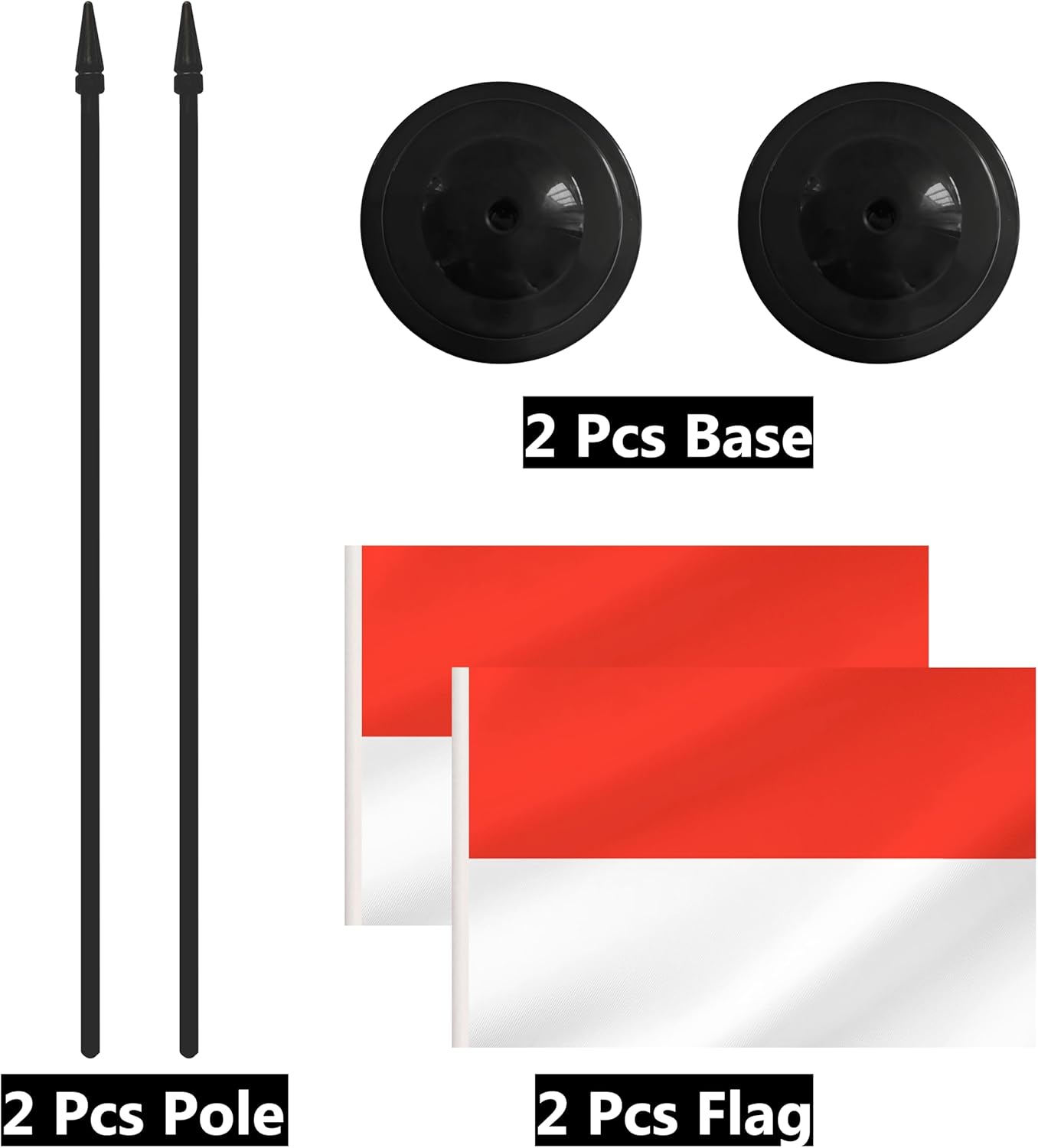 2 Pack Indonesia Desk Flag Set, Indonesian Desktop Small Miniature Table Office Flag with 12" Black Pole and Black Base, Offices, Classroom, Home, Festival Decoration (Indonesia)