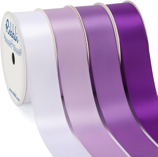 Ribbli Purple Satin Ribbon 1 Inch x 4 Rolls Total 40 Yards-White Lavender Purple Ribbon for Gift Wrapping Craft Wedding Decoration