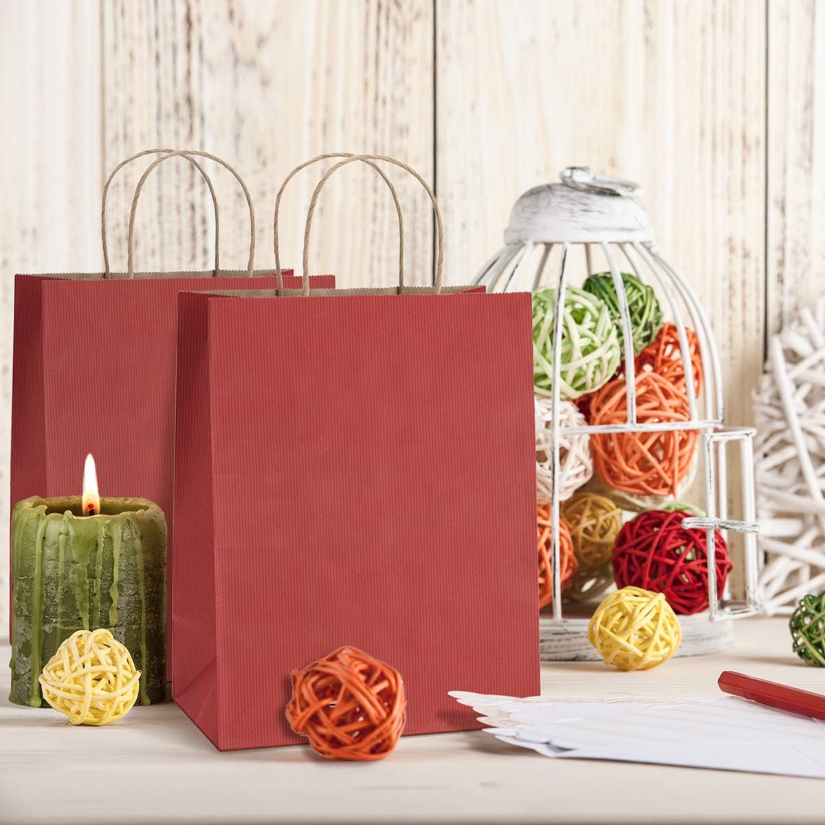 BagDream Gift Bags 8x4.25x10.5 50Pcs Red Kraft Paper Bags with Handles Bulk, for Shopping, Retail, Merchandise, Party Favor, Gifts, Business, Recycled Kraft Paper Sacks