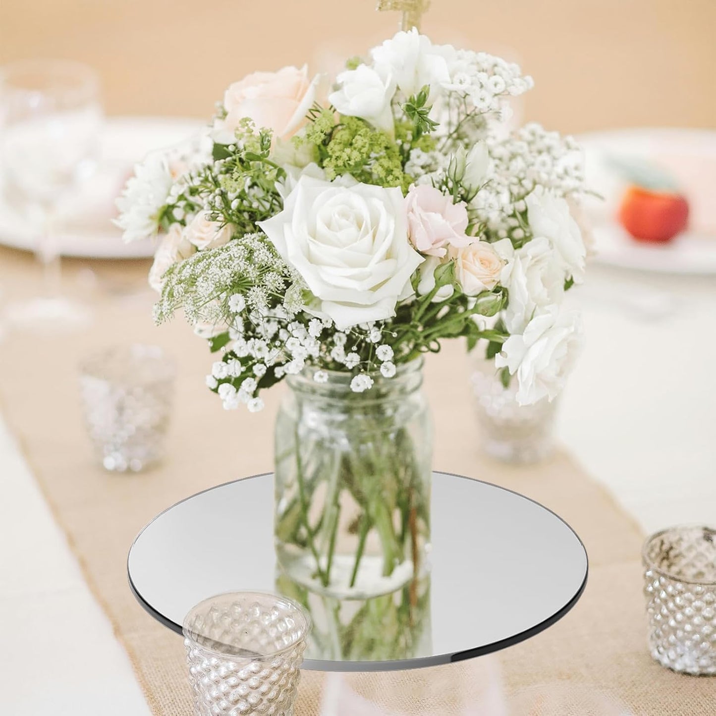 9 Pcs 8inch Round Mirror Tiles for Centerpieces, 2mm Acrylic Mirror Trays Flat Mirrors for Tables Mirror Centerpieces Candle Plates for Craft Wedding Christmas Table Party Centerpieces