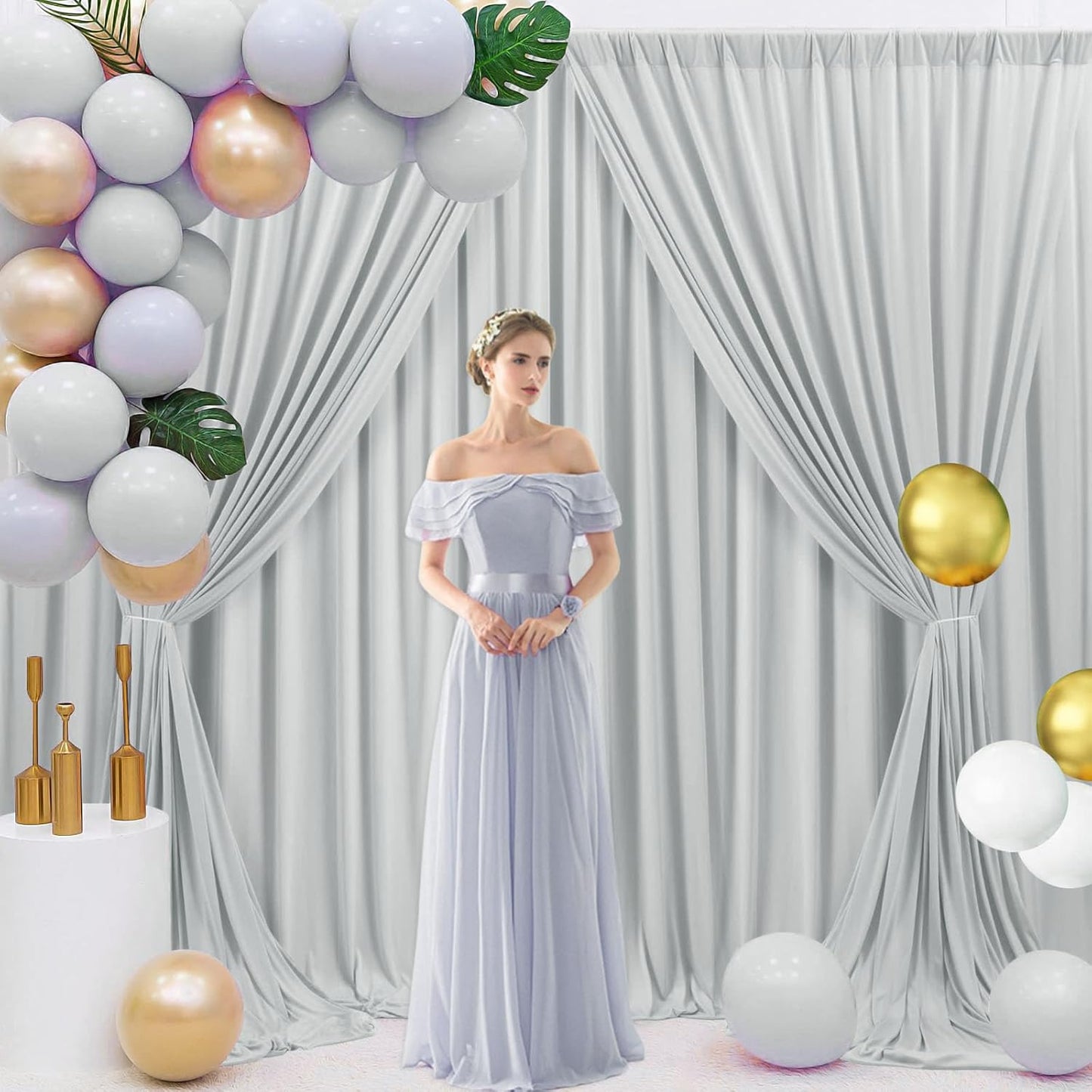 10 x 7 Feet Silver Backdrop Curtain for Partie, Background Curtains for Photoshoot, Birthday, Wedding, Halloween, Thanksgiving, Christmas, New Year Party Decorations 5Ft x 7Ft, 2 Panels