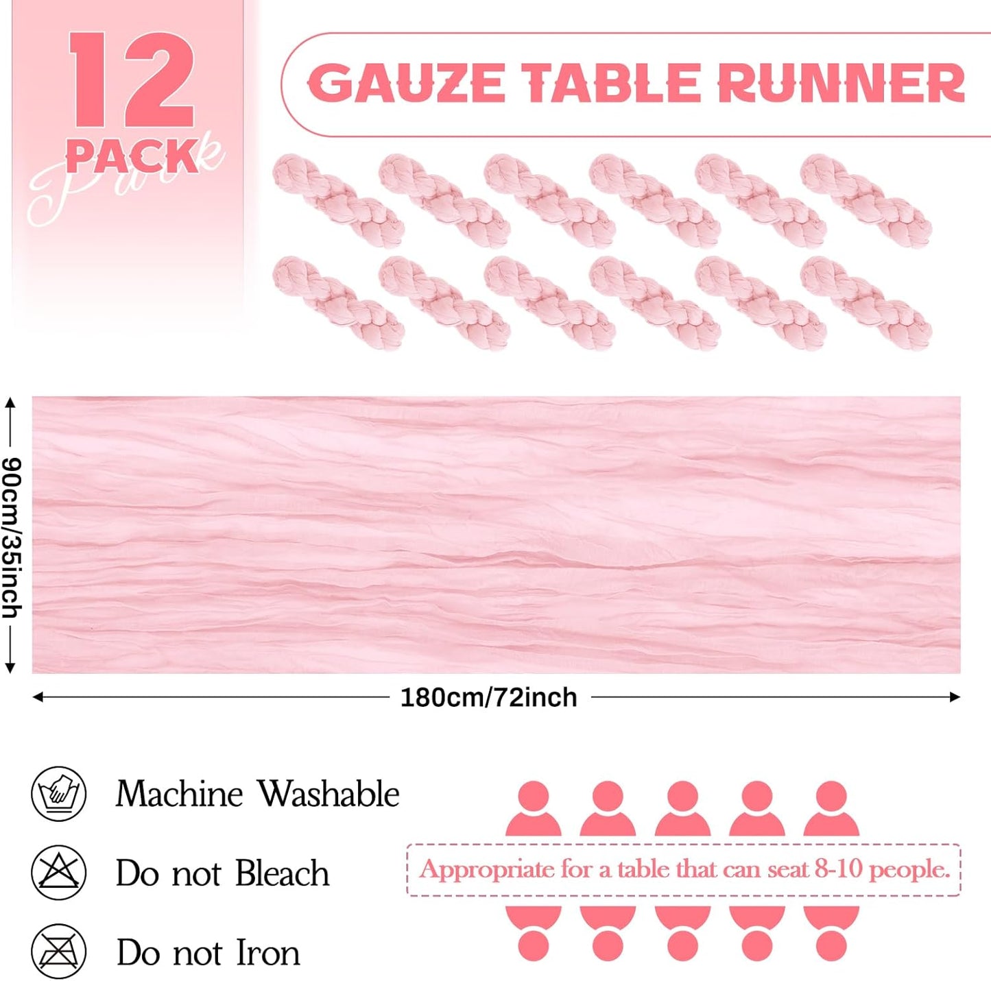 Aktor 12 Pack Pink Table Runner Boho Cheesecloth Table Runner Semi Sheer Gauze Fabric Runners for Wedding Birthday Baby Shower Party Boho Table Decoration（Pink）