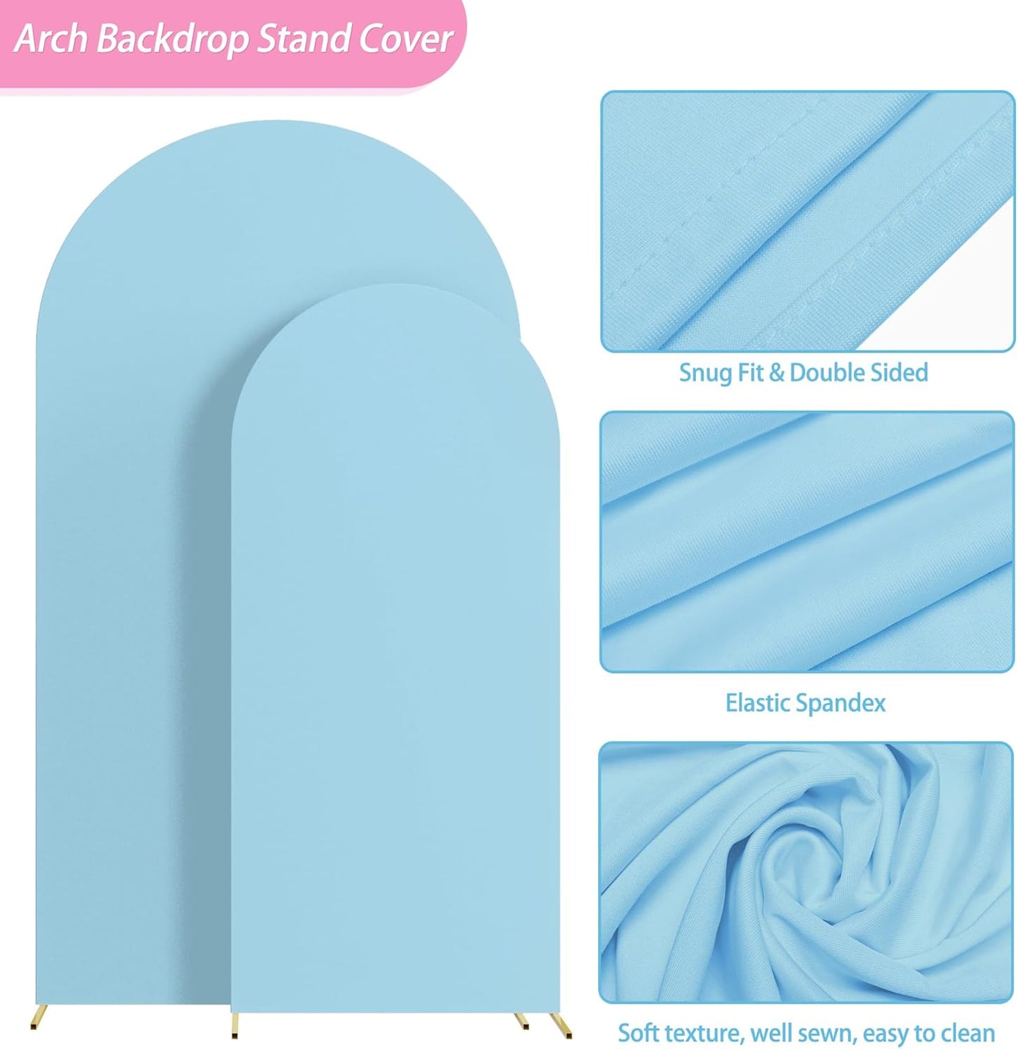 Fomcet Wedding Arch Cover 7.2FT, 6FT Dusty Blue Spandex Fitted Fabric Arch Backdrop Covers 2 Set for Round Top Chiara Arched Backdrop Stand Cover for Wedding Birthday Party Baby Shower Decor