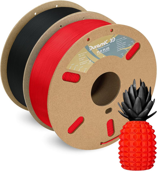 DURAMIC 3D PLA+ Filament 1.75mm 2Kg Black + Red, PLA Plus Filament 2 Pack 1kg Spool(2.2lbs) Tougher and Stronger, Dimensional Accuracy Probability +/- 0.02mm