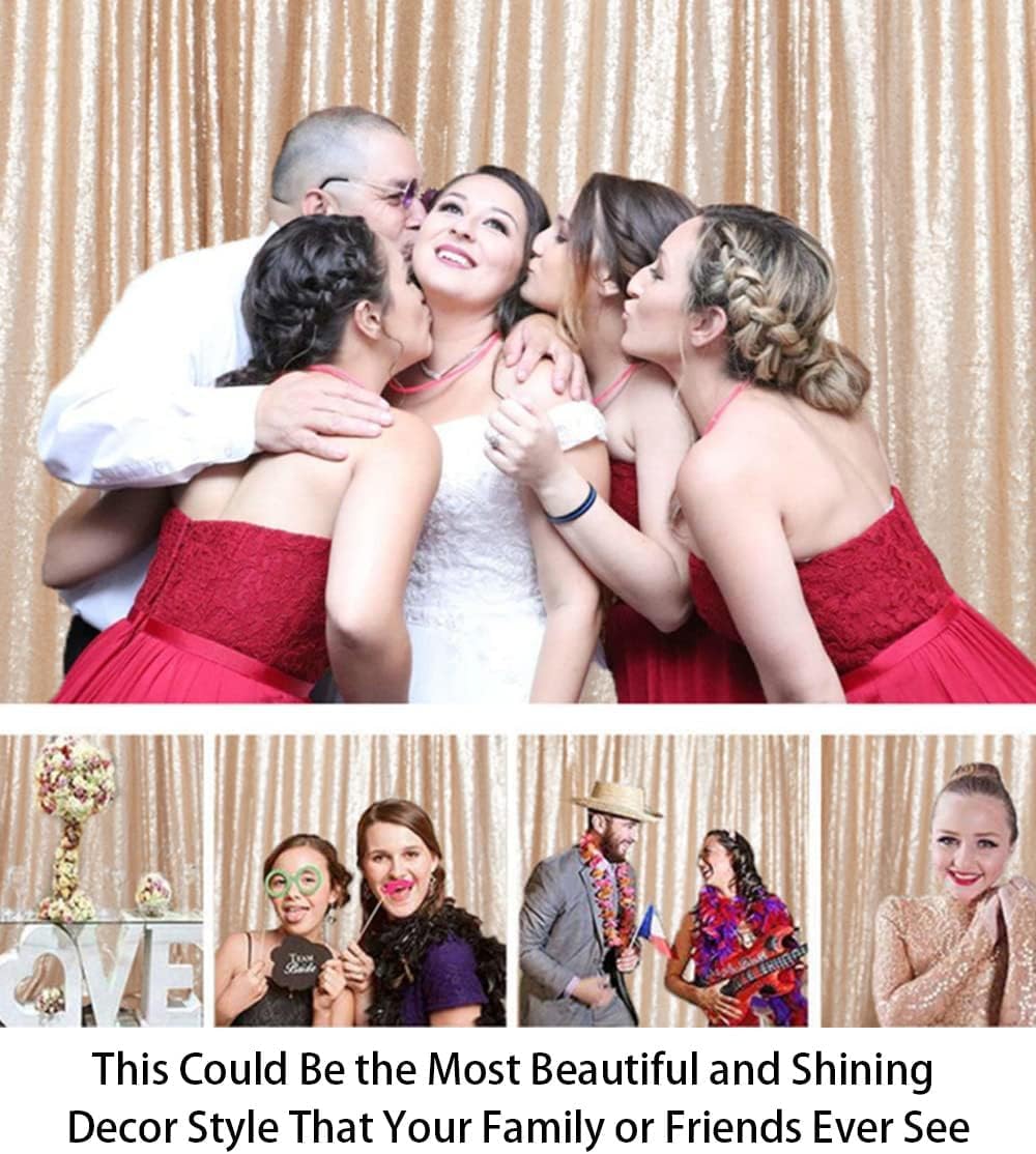 ShiDianYi 8FT x 8FT Champagne Sequin Photo Booth Backdrop, Wedding & Party Backdrop, Sparkling Photography Prop