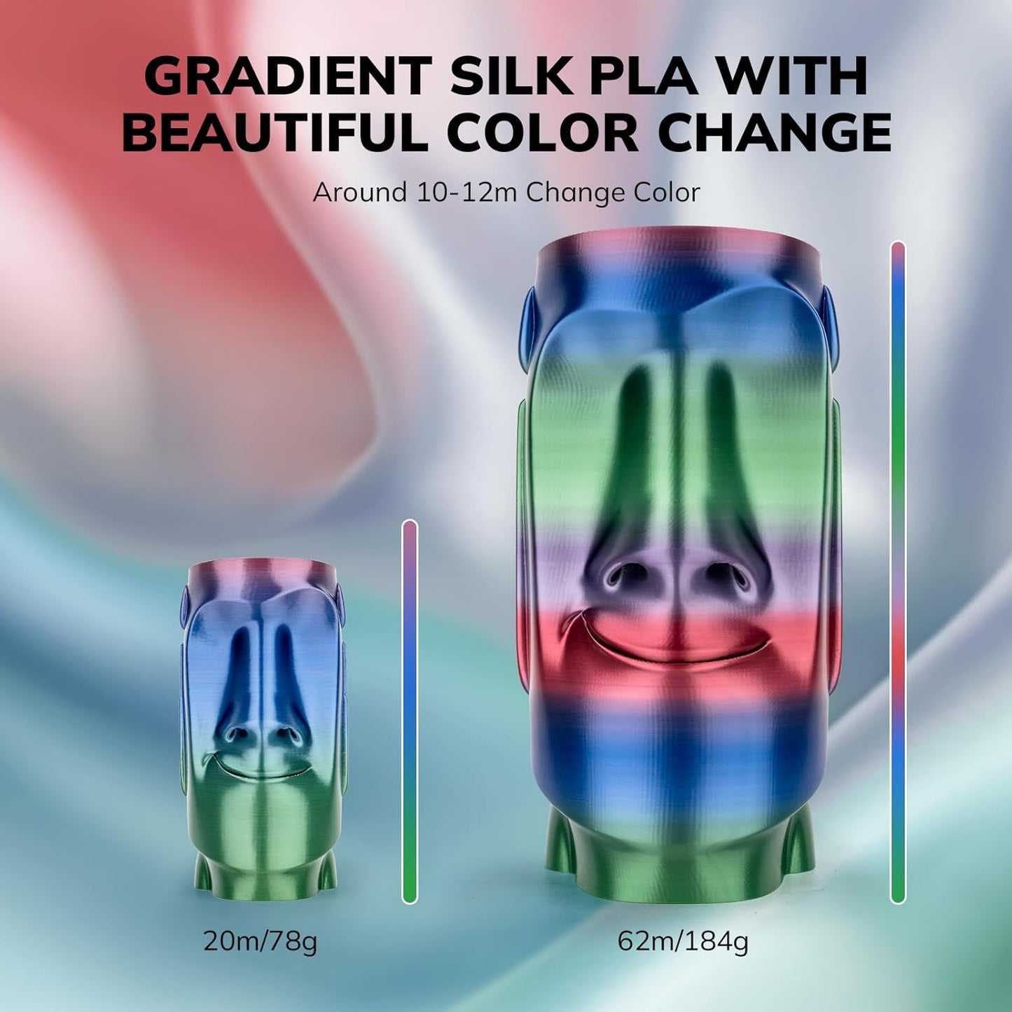 AMOLEN Silk PLA 3D Printer Filament, Shiny Multicolor Christmas Rainbow PLA Filament 1.75mm, Gradient Color Change PLA 3D Printing Filament for Most FDM 3D Printer, Red Blue Green Grey, 1kg (2.2lbs)