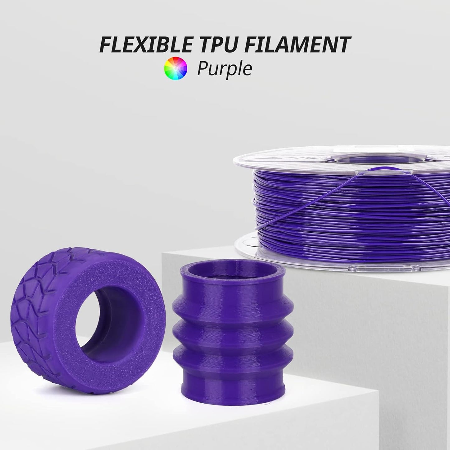 AMOLEN TPU 3D Printer Filament 1.75mm, Flexible Soft TPU 3D Printing Filament Supports High Speed, 1kg Spool(2.2lbs), Purple