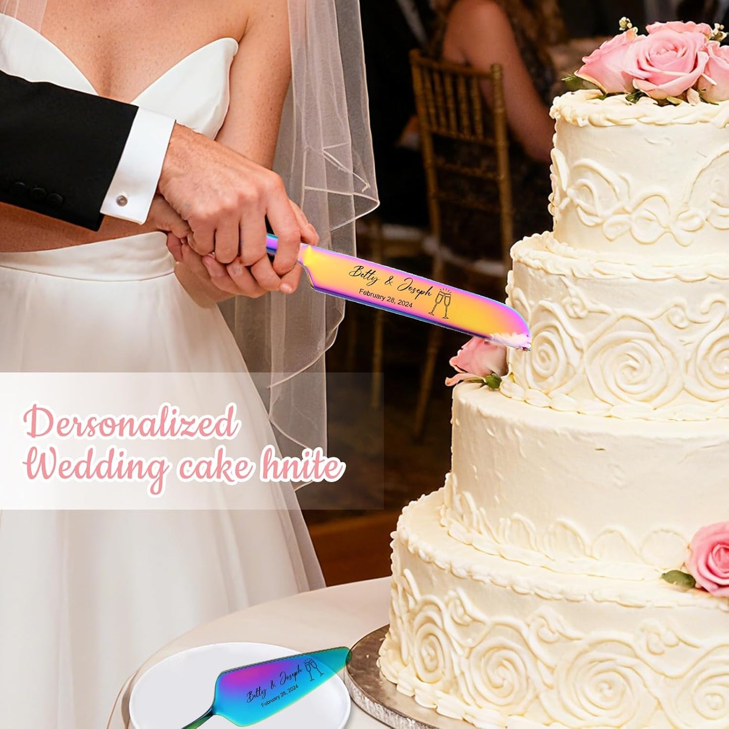 Personalized Wedding Cake Knife and Server Set Stainless Steel Cake Cutter Server Engraved Cake Cutting Set for Wedding Anniversary Engagement Birthday Gifts