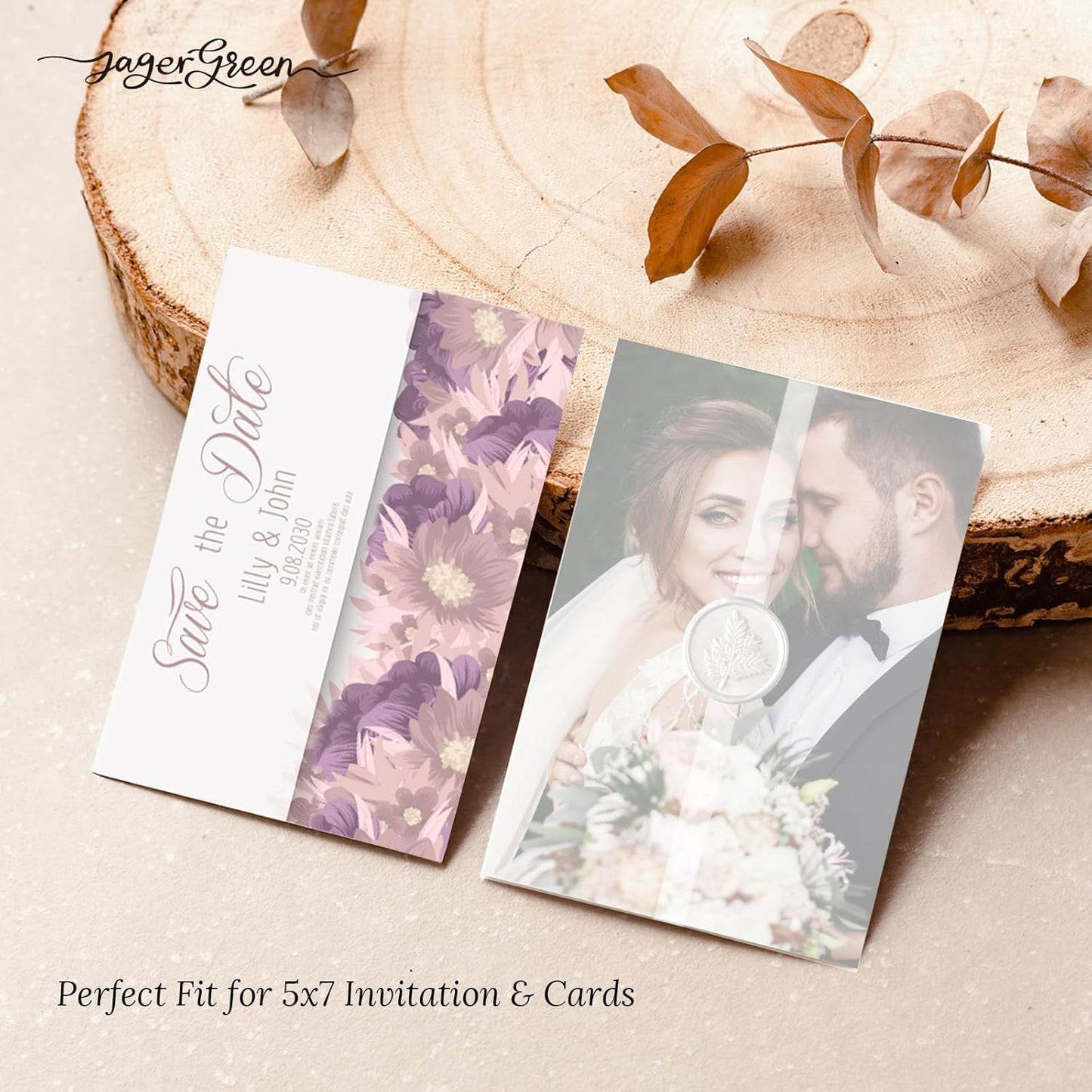 JAGERGREEN 50 Pack Vellum Jackets for 5x7 Invitations Pre-Folded, 115 GSM Translucent Printable Vellum Paper 5x7, Vellum Wraps for Wedding Invitations Sleeves, Birthday Greeting Cards, DIY Crafts