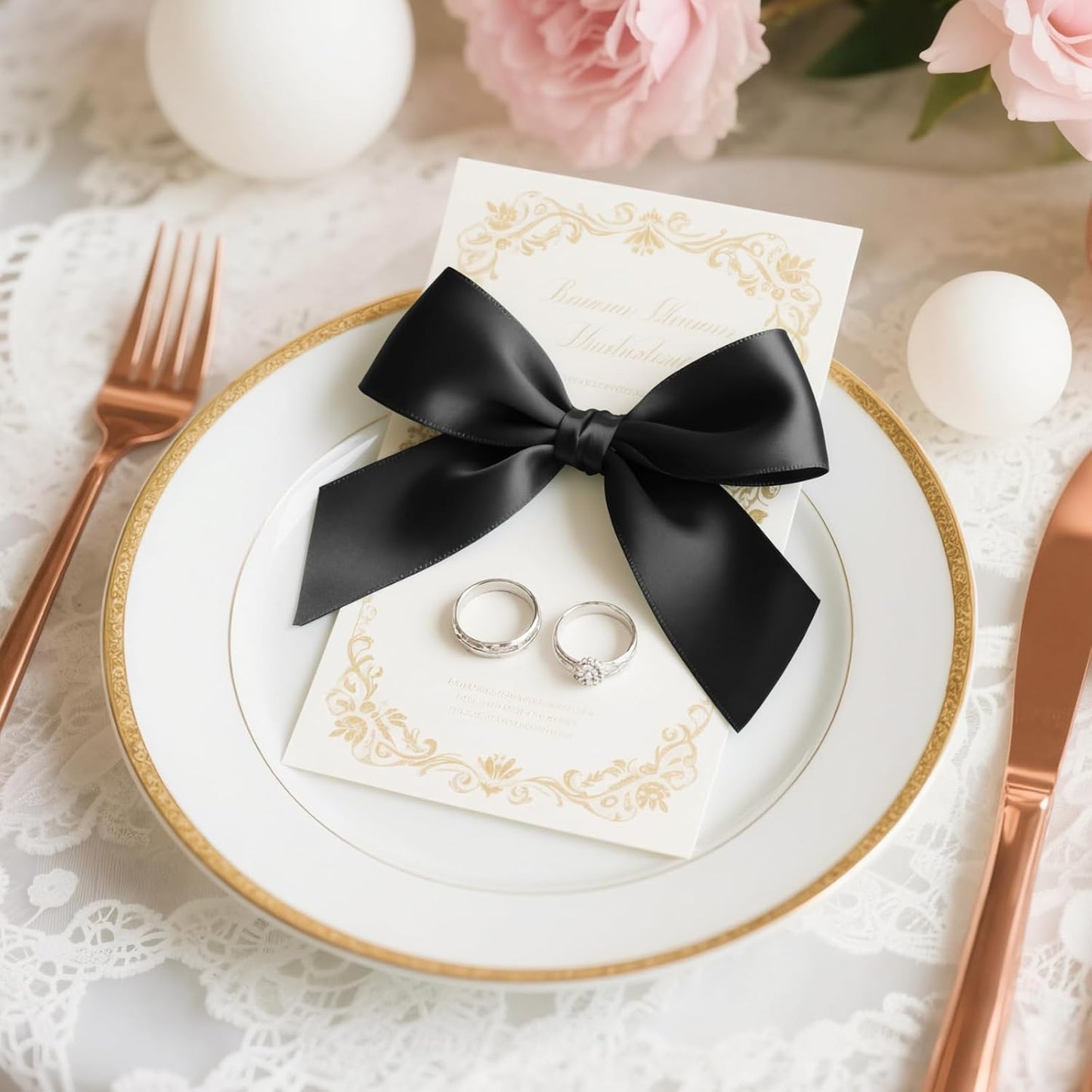 Solid Color Double Faced Black Satin Ribbon 1-1/2" X 25 Yards Ribbons Use for Bows Bouquet, Gift Wrapping, Floral Arrangement