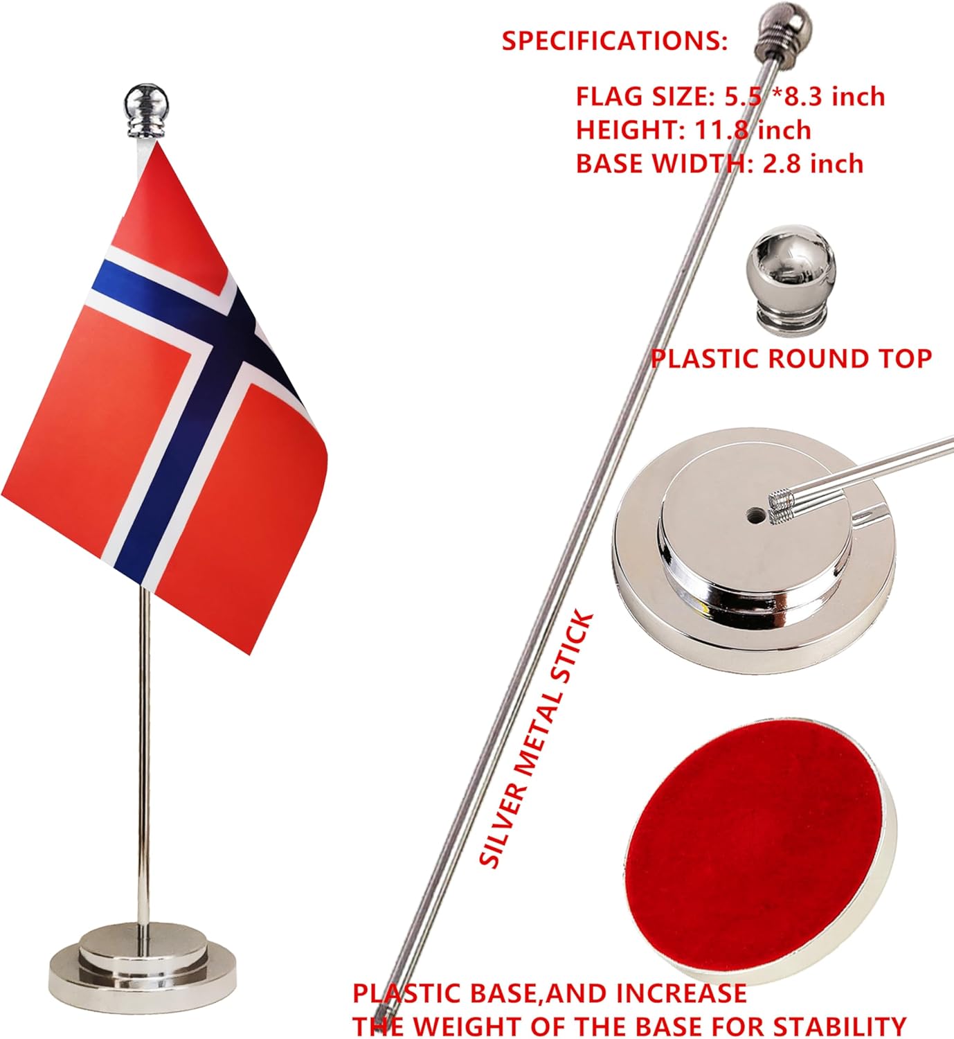 Norway Norwegian Deluxe Desk Flag Set Small Mini Miniature Norway Norwegian Table Desktop Flags,Festival Events Celebration,Office Decoration-2 Pack