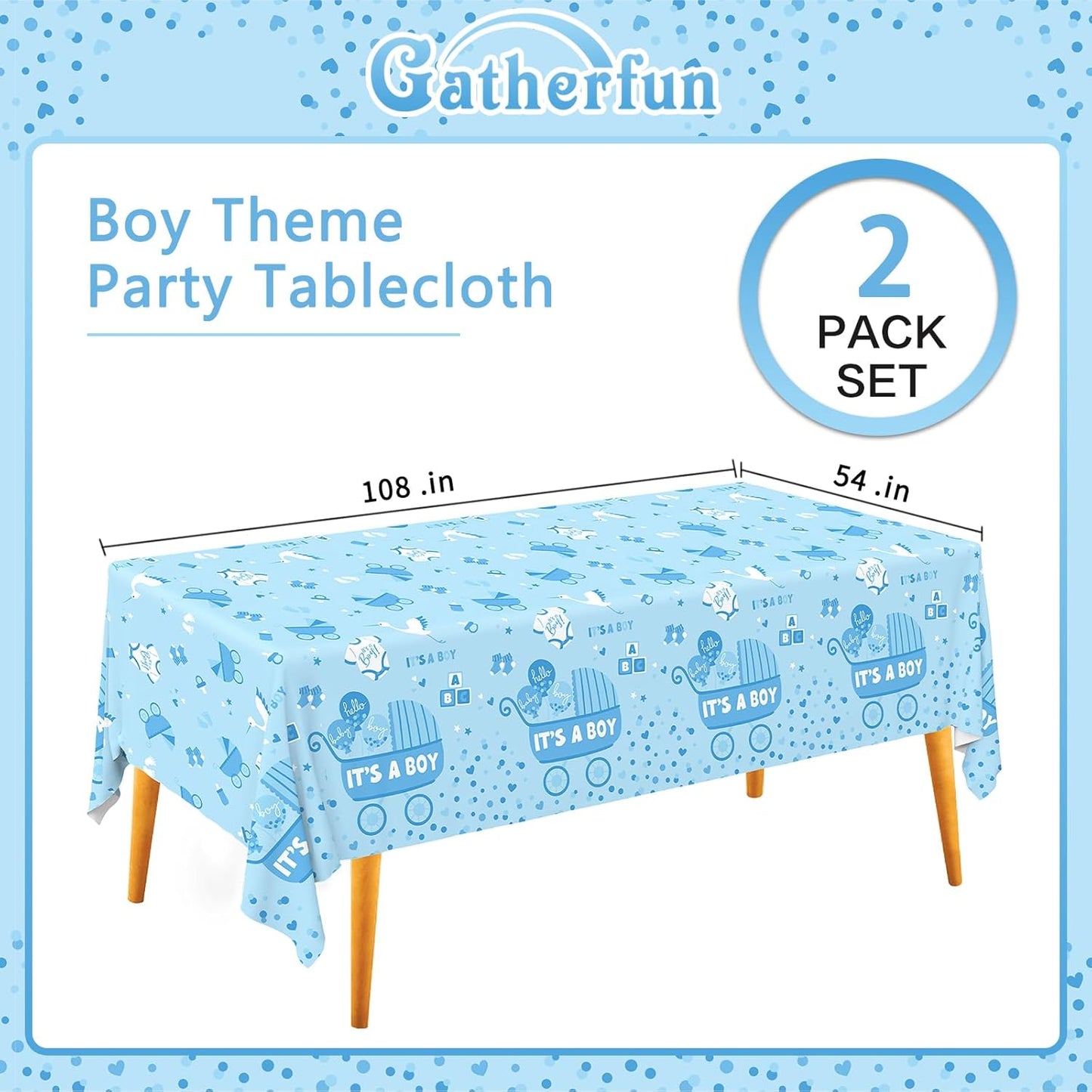 Gatherfun Baby Boy Shower Party Supplies: 2-Pack It’s A Boy Decorations,Disposable Plastic Tablecloth, Ideal Table Cover for Baby Shower Decorations Boy