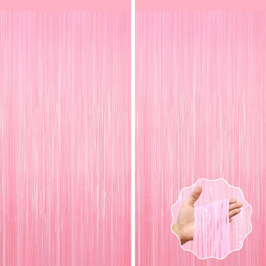 2Pack Foil Curtain Pastel Pink Backdrop Streamers Metallic Tinsel Fringe Curtains Photo Booth Props for Birthday Wedding Engagement Bachelorette Christmas Celebration Valentines Party Decorations