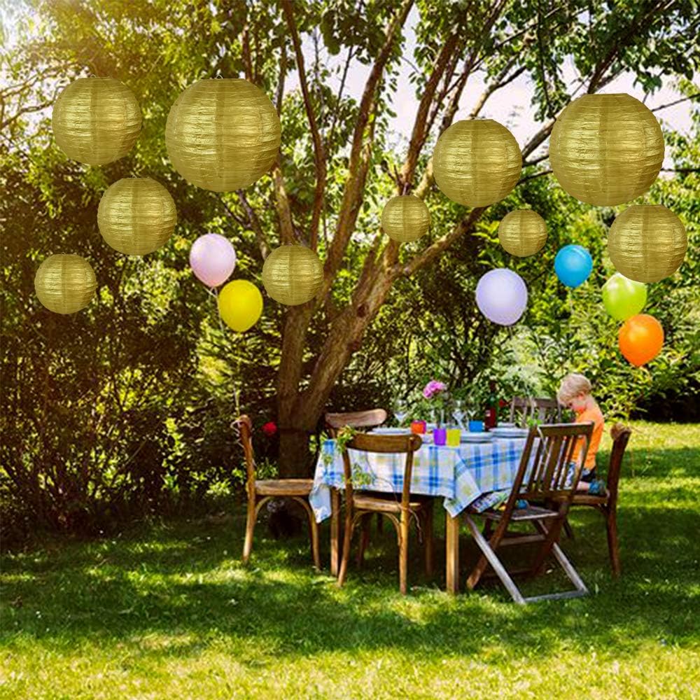 BEISHIDA Gold Round Paper Lanterns Decorative Hanging Chinese Japanese Paper Lanterns Lamp for Christmas New Years Birthday Wedding Baby Bridal Shower Home Decor Party Decoration（10 Packs）