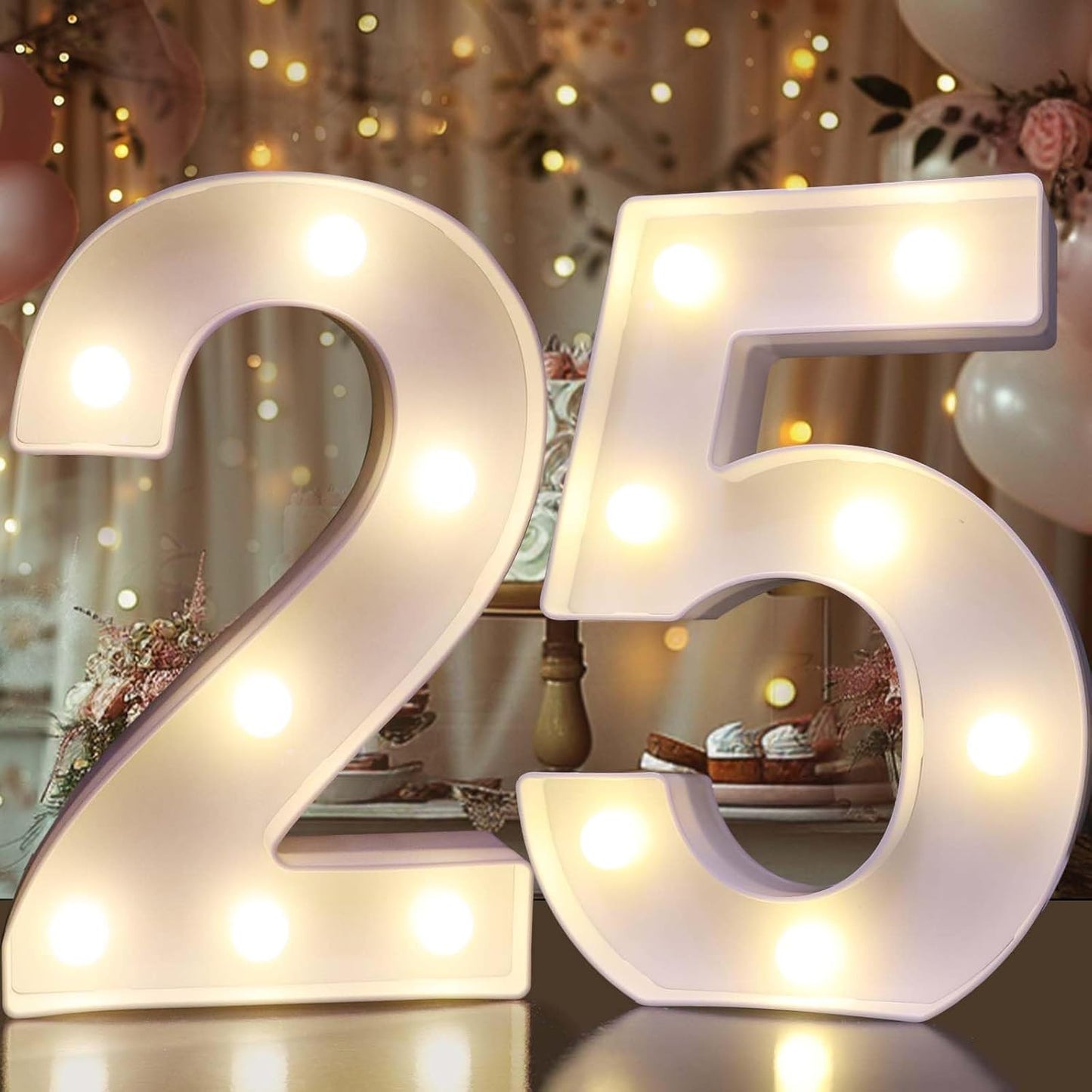 Pooqla 25th Birthday Decorations for Her Him, Light Up Number 25 for Party Table Decorations, 25th Birthday Gift for Women Men, Backdrop Wall Decor for 25th Wedding Anniversary Decoration