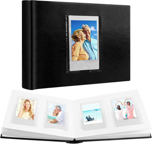 64 Pocket Mini Photo Album with Writing Space,Faux Leather Cover, Compatible with 2x3 Inch Polaroid Pictures and Fujifilm Instax Mini 12 11 9 99 8 7+ 40 Evo Instant Film(Black)
