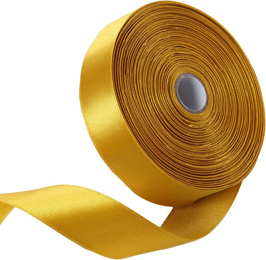 1" x 50 Yards Gold Satin Ribbon Single Faced Fabric Ribbons for Gift Wrapping, Crafting, Bows Making, Flower Bouquet, Wedding, Home Decor