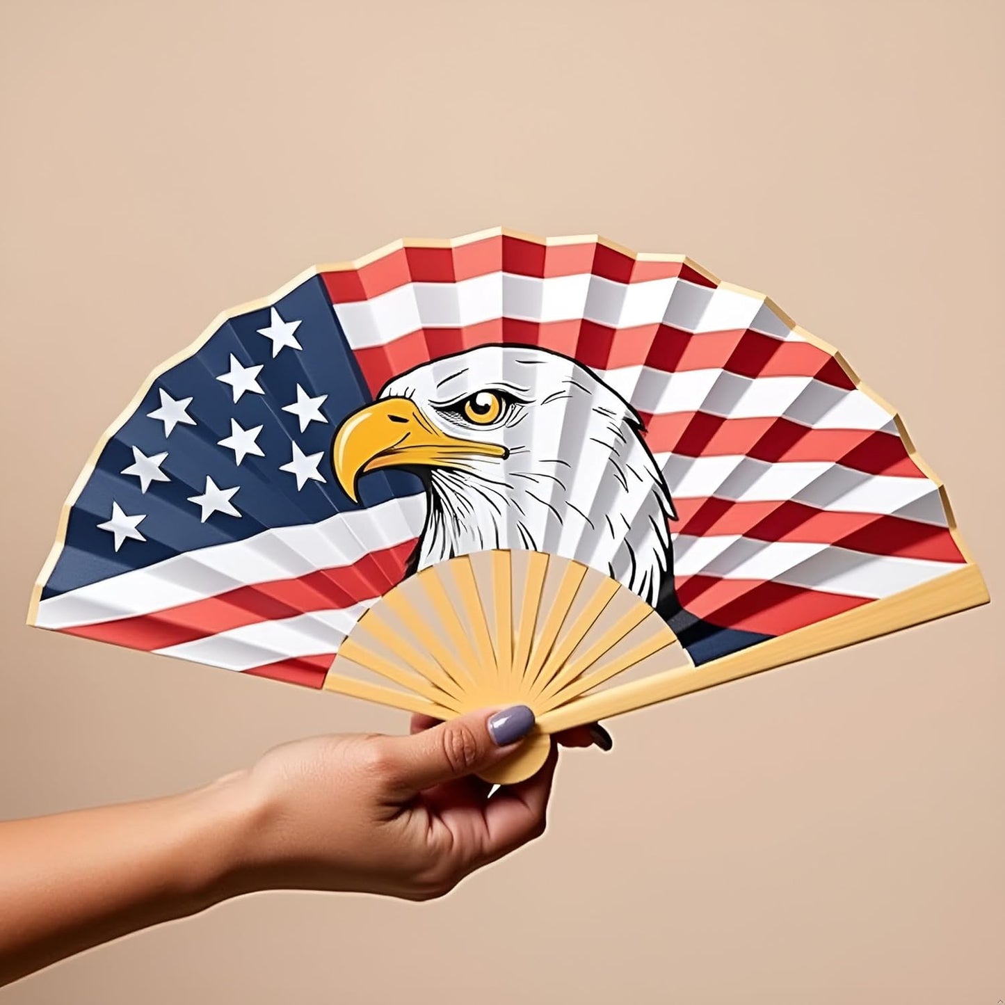 Bamboo & Paper Folding Hand Fan – Chinese Craft with Patriotic Bald Eagle American Art Design, Decorative Handheld Fan with Elegant Gift Box for Wedding, Party, Travel & Home Décor