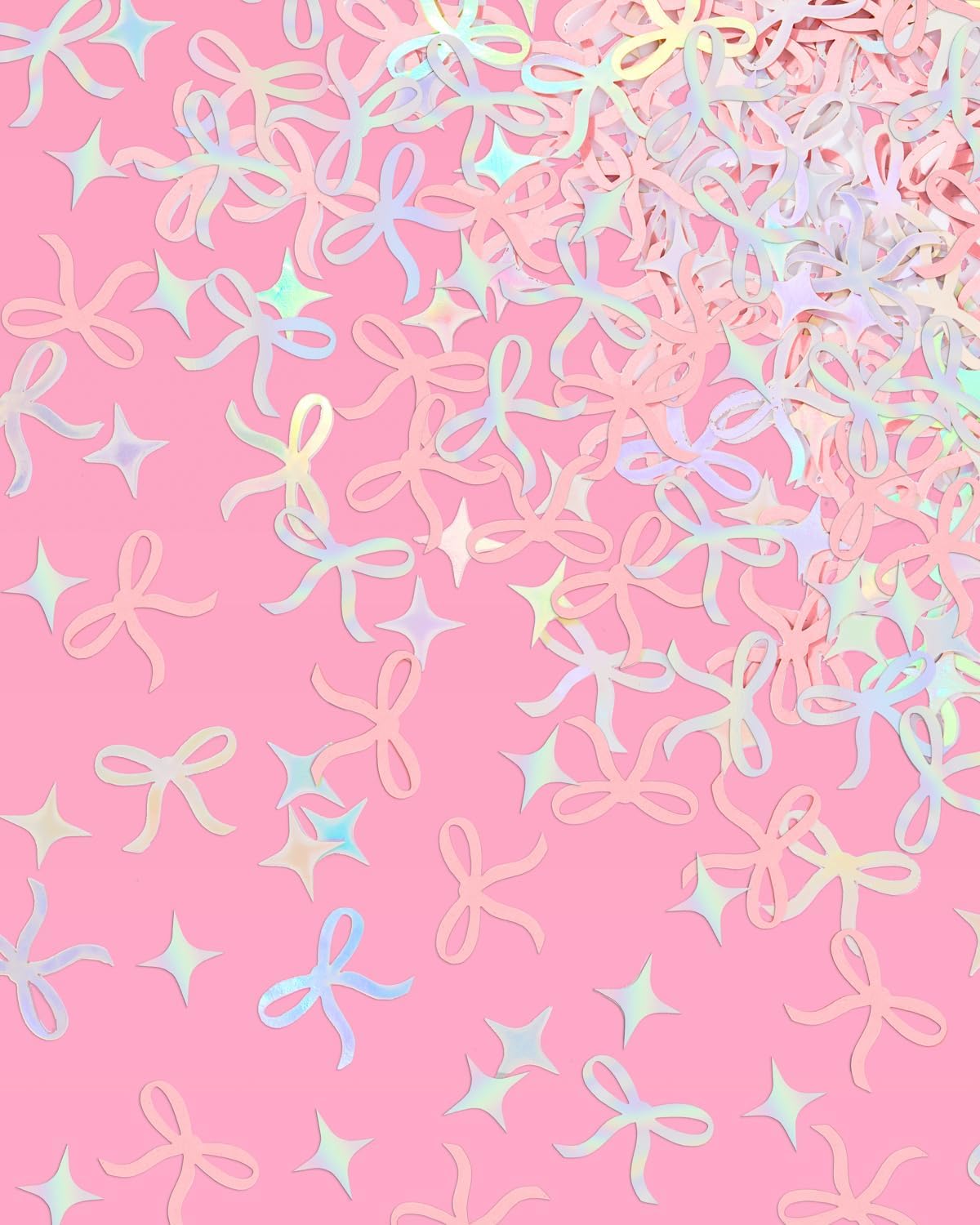 xo, Fetti Bow Confetti - 200 pc | Bachelorette Party Pink and Iridescent, Engagement Party Decoration, Tying the Knot Table Decor, Bride To Be Coquette Ribbon Bridal Shower Supplies