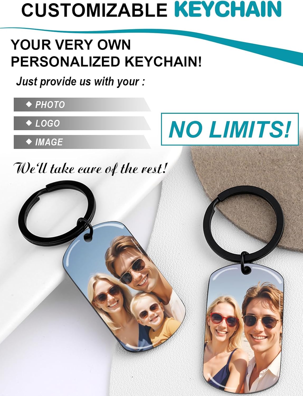 Custom Keychain with Picture - Personalized Photo LOGO Text Customized Key Chain for Boyfriend Dad Men Gifts