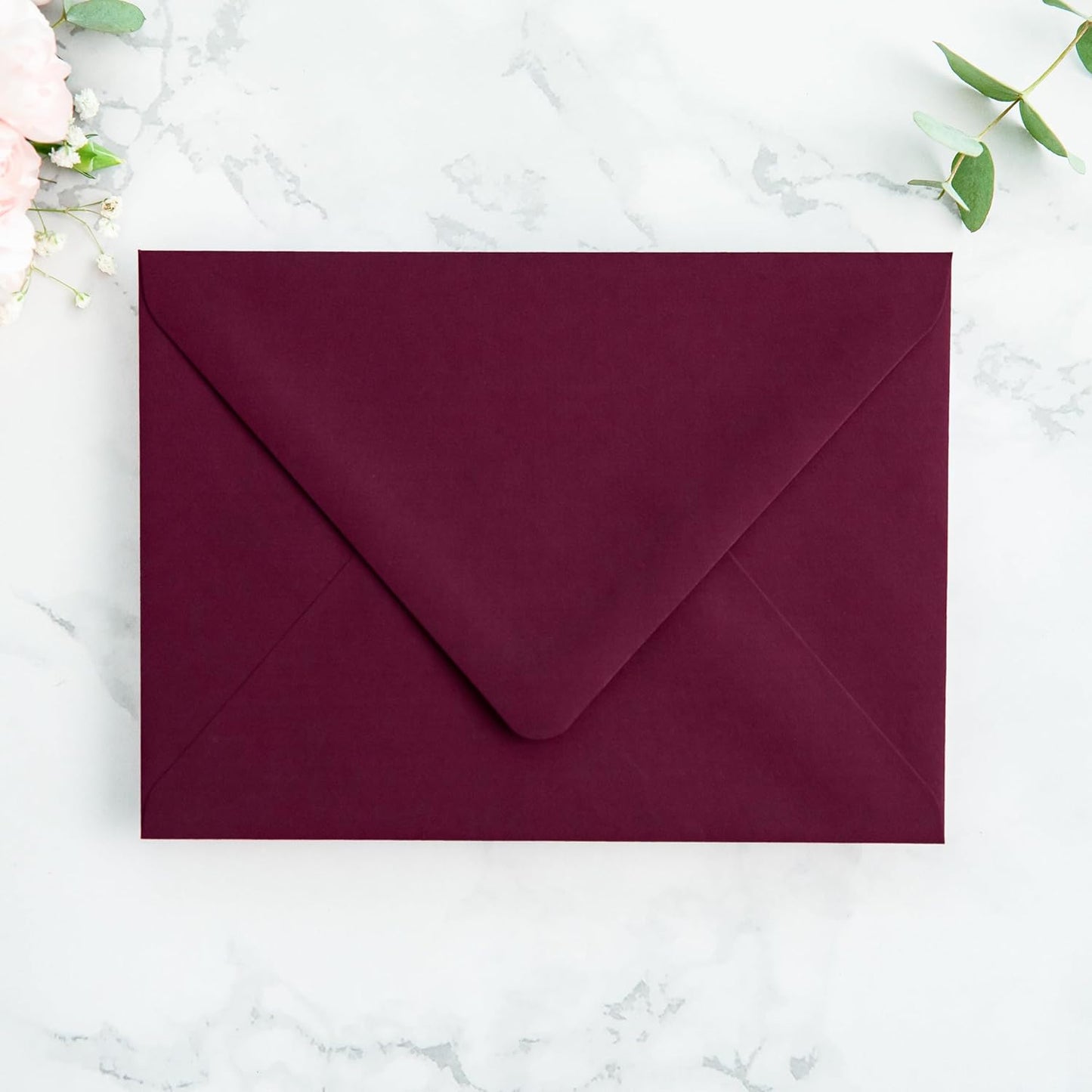 PONATIA 50PCS A7 Euro Flap Envelopes, 5.25 x 7.25'' Burgundy Flowers Liner Envelope for 5x7'' Wedding Invitation Cards, Christmas Gift Cards, Acrylic Invitations, Photos