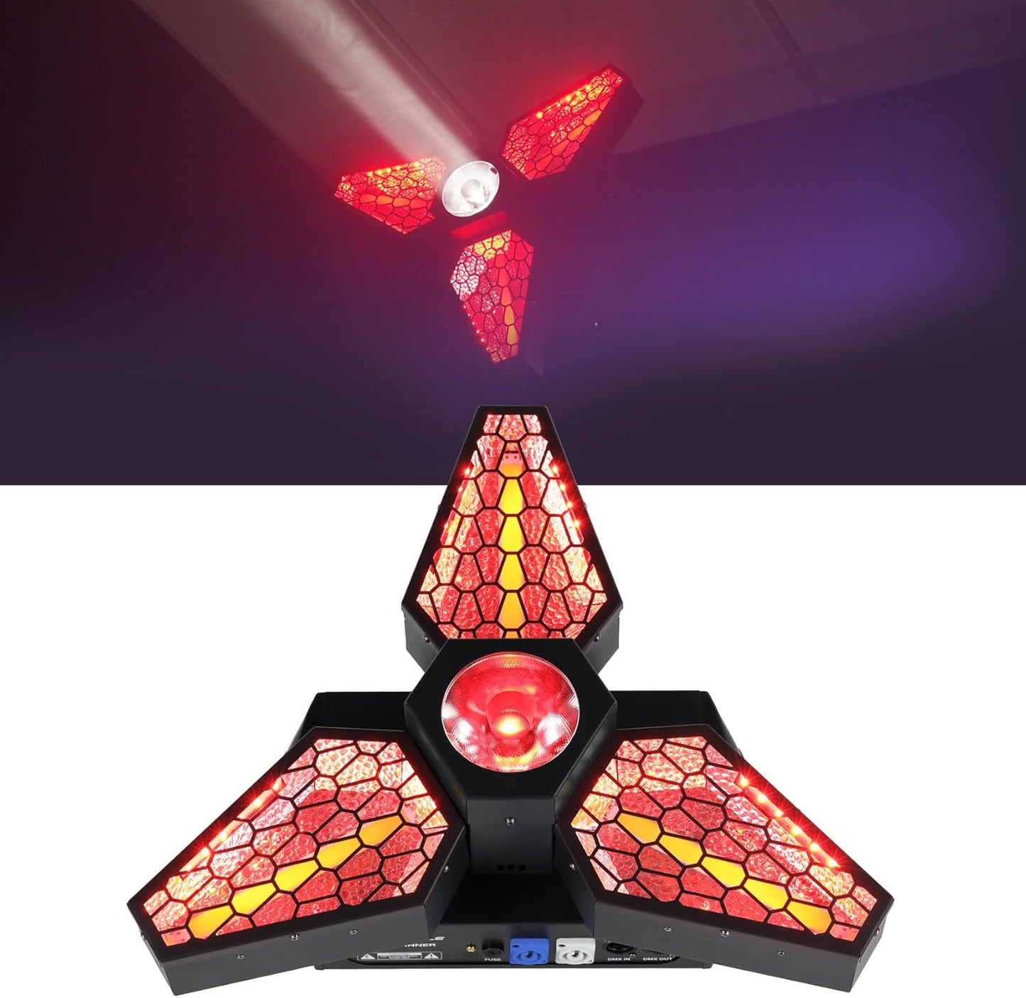 Rockville Leaf Spinner 250W 3-in-1 Rotating DJ Stage Light with Retro Amber RGBW LEDs and 26-Channel DMX Control