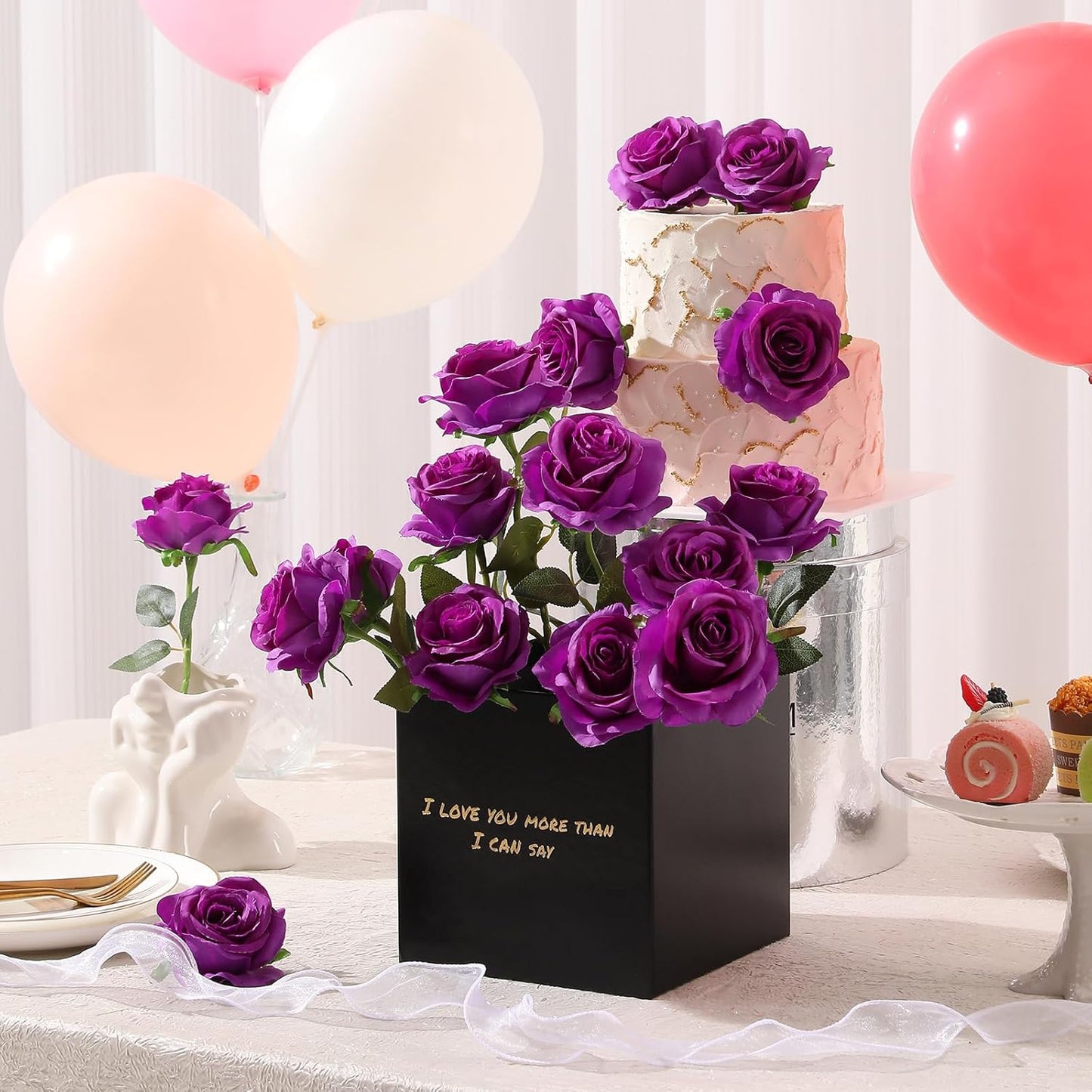 Tifuly Purple Roses Artificial Flowers - 12 pcs Realistic Single Long Stem Fake Silk Roses Bouquet for Party Home Wedding Centerpiece Office DIY Decor