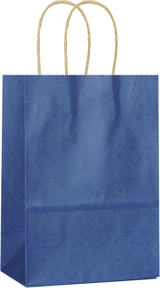 25 PCS Small Dark Blue Gift Bags Kraft Paper Bags with Handles for Party Favor (8.2 x 6 x 3.1 in)