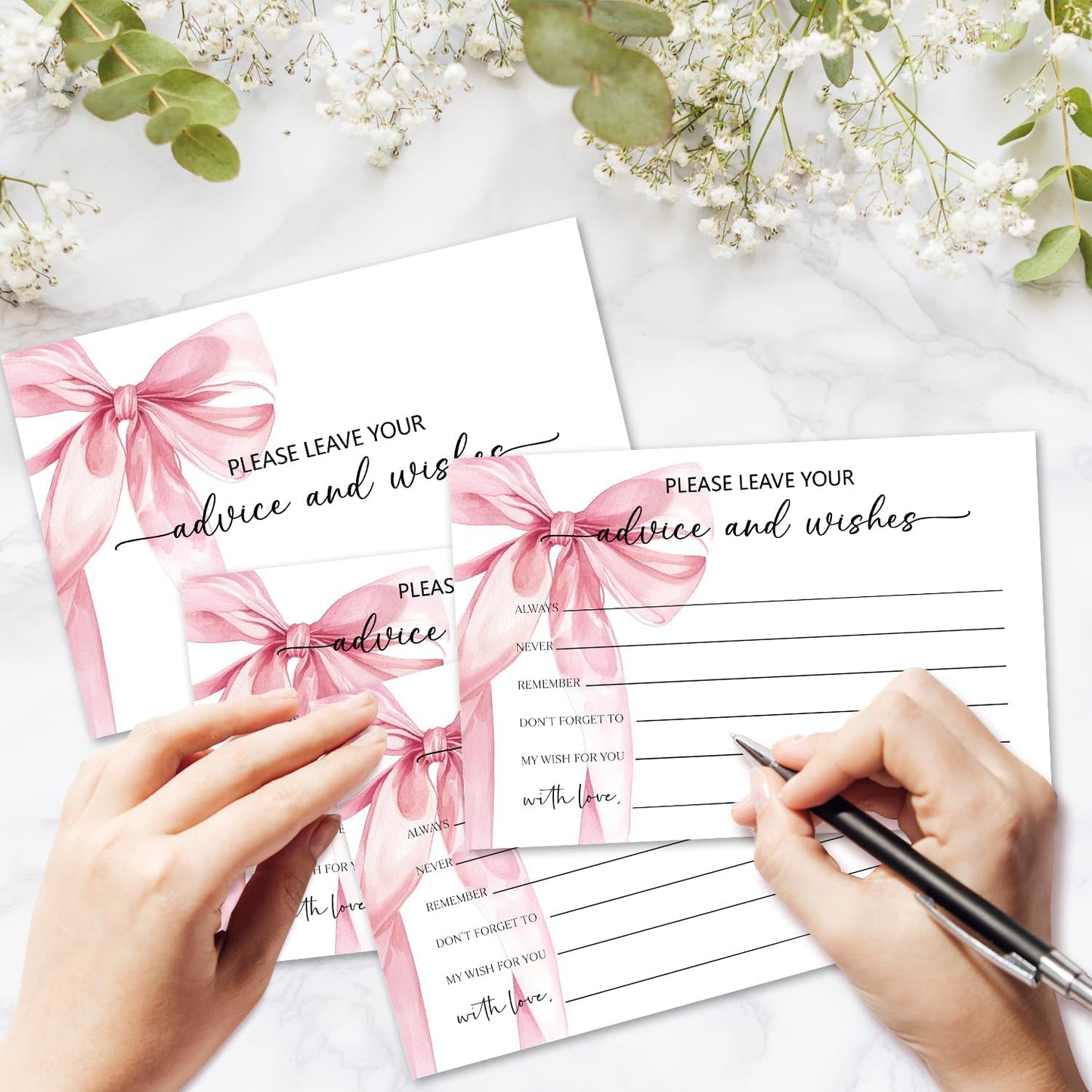 Pink Bow Advice and Wishes Card, Advice Cards for The Bride and Groom, Bridal Shower,Wedding or Baby Shower, Birthday, Graduation, Retirement, Guestbook - 25 Cards -12