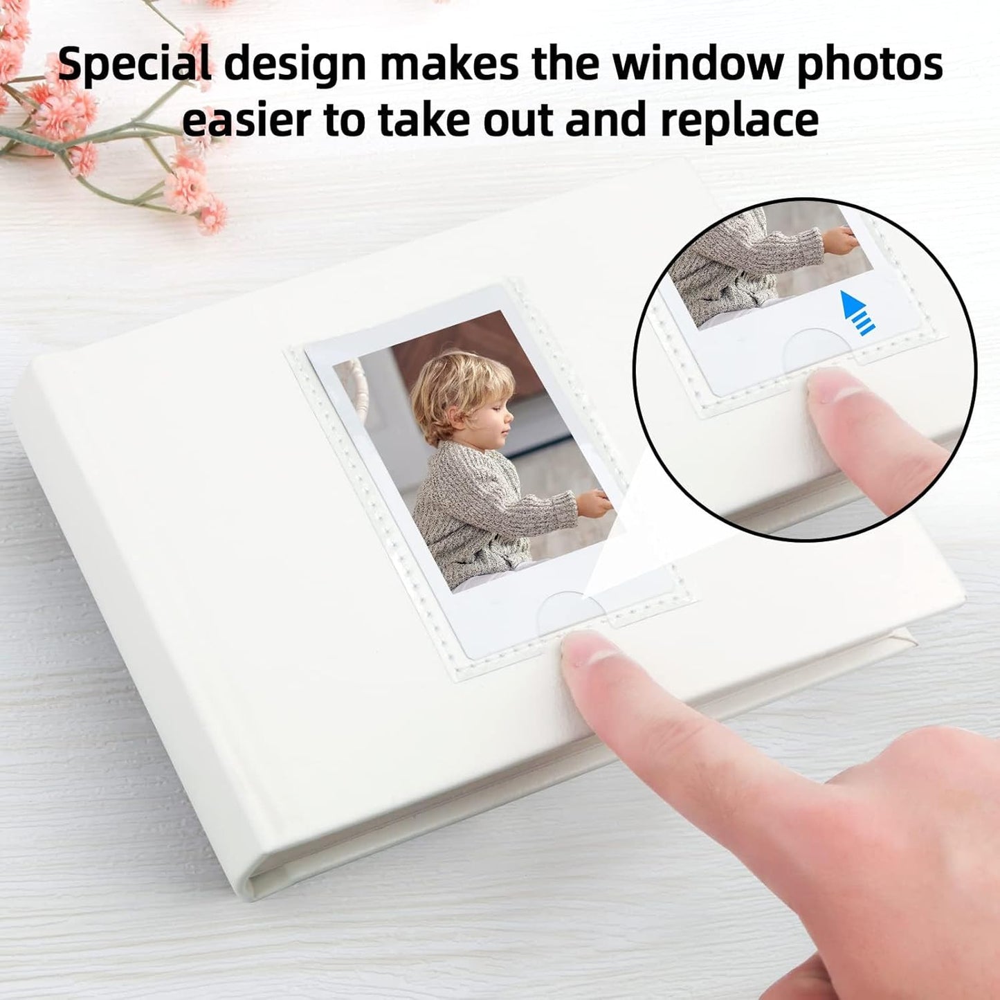 64 Pocket Mini Photo Album with Writing Space,Faux Leather Cover, Compatible with 2x3 Inch Polaroid Pictures and Fujifilm Instax Mini 12 11 9 99 8 7+ 40 Evo Instant Film(White)