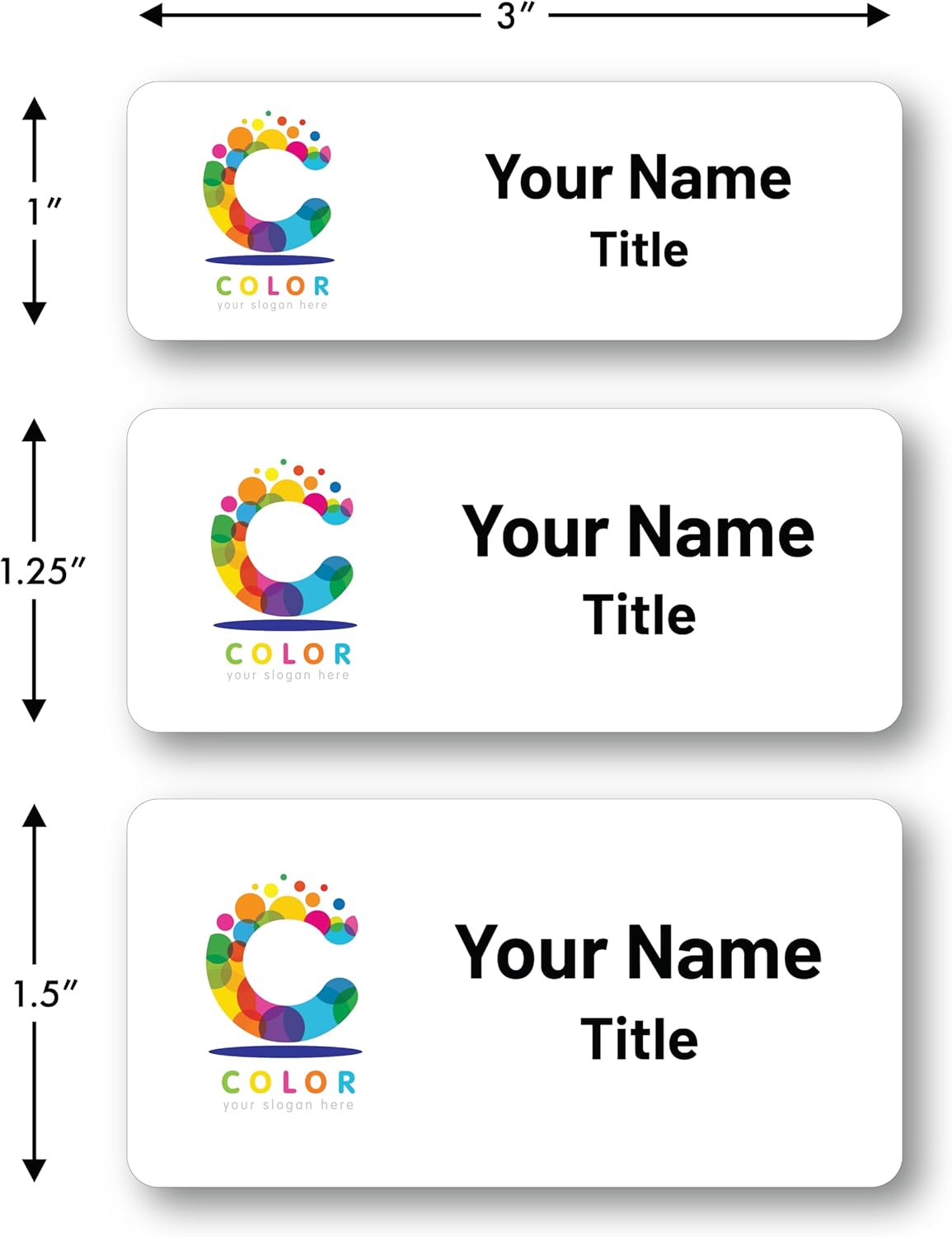 Custom Name Tags - Full Color Logo Name Tags - Scratch Resistant Metal Front & Hard Plastic Back (1.25 x 3 Inch, Gold)