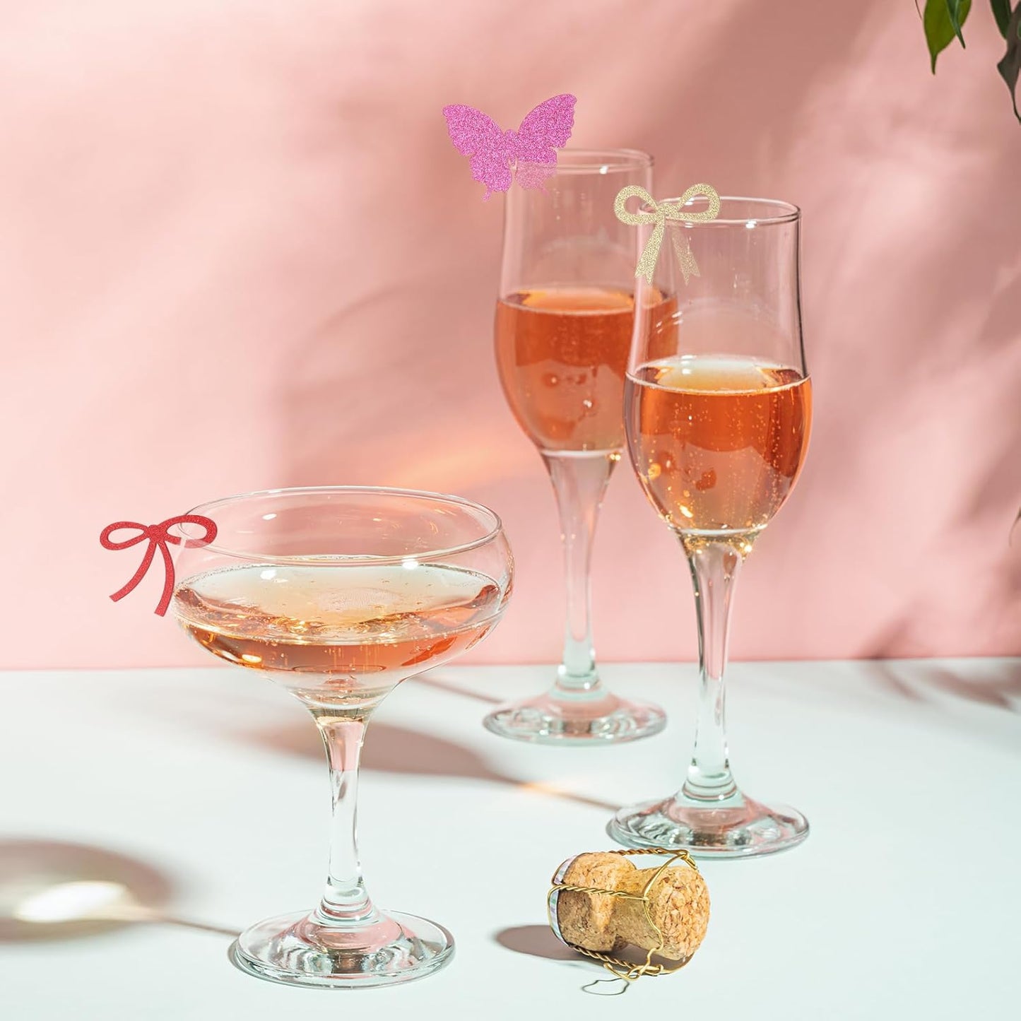 PATIKIL 50 Pcs Bow Drink Tags, Acrylic Wine Glass Charms Reusable Drink Markers for Party Wedding Birthday and Events Accessories, Mirror Gold