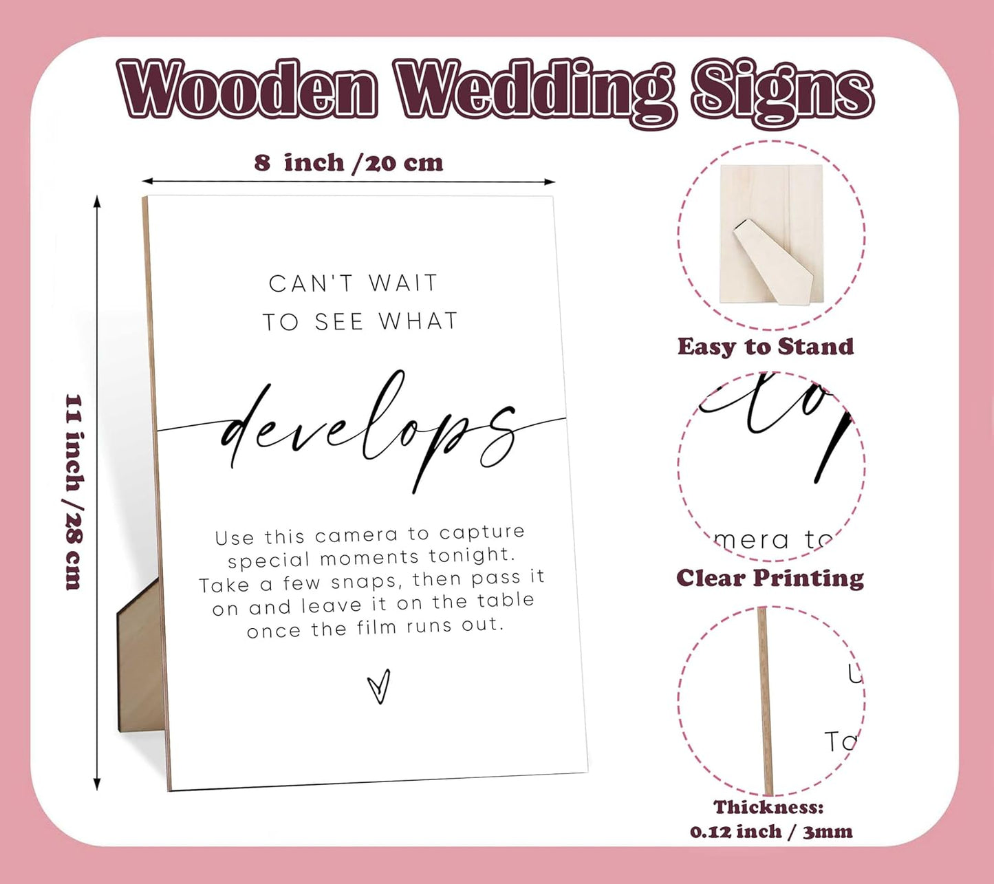 Wooden Sign Wedding Decoration, 8" x 11" Modern Tabletop Mount, Love Theme, Light Color