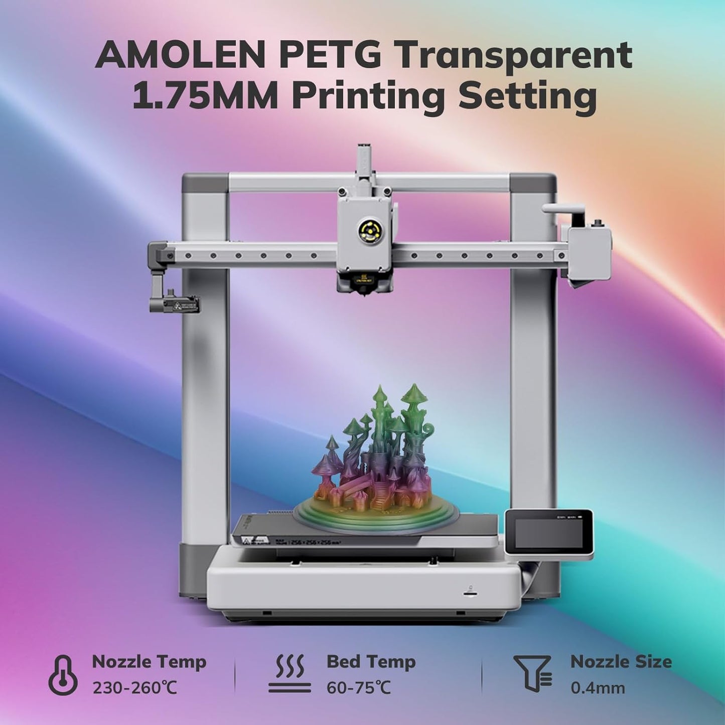 AMOLEN 3D Printer Filament, PETG Filament 1.75mm PETG Multicolor Rainbow -Pink Purple Yellow Green