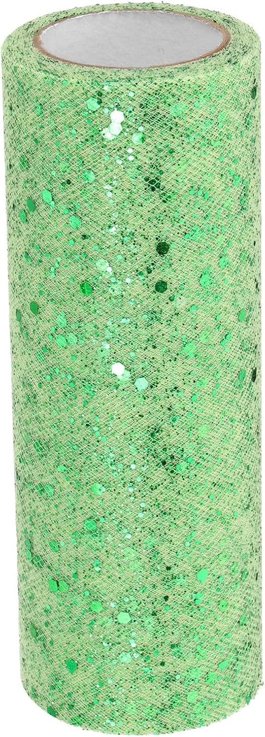 PATIKIL Tulle Fabric Rolls, 6 Inch by 10 Yards Fabric Spool Tulle Sparkling Ribbon Netting Sequin for DIY Tutu Skirts Crafts Wedding Party Decorations, Light Green