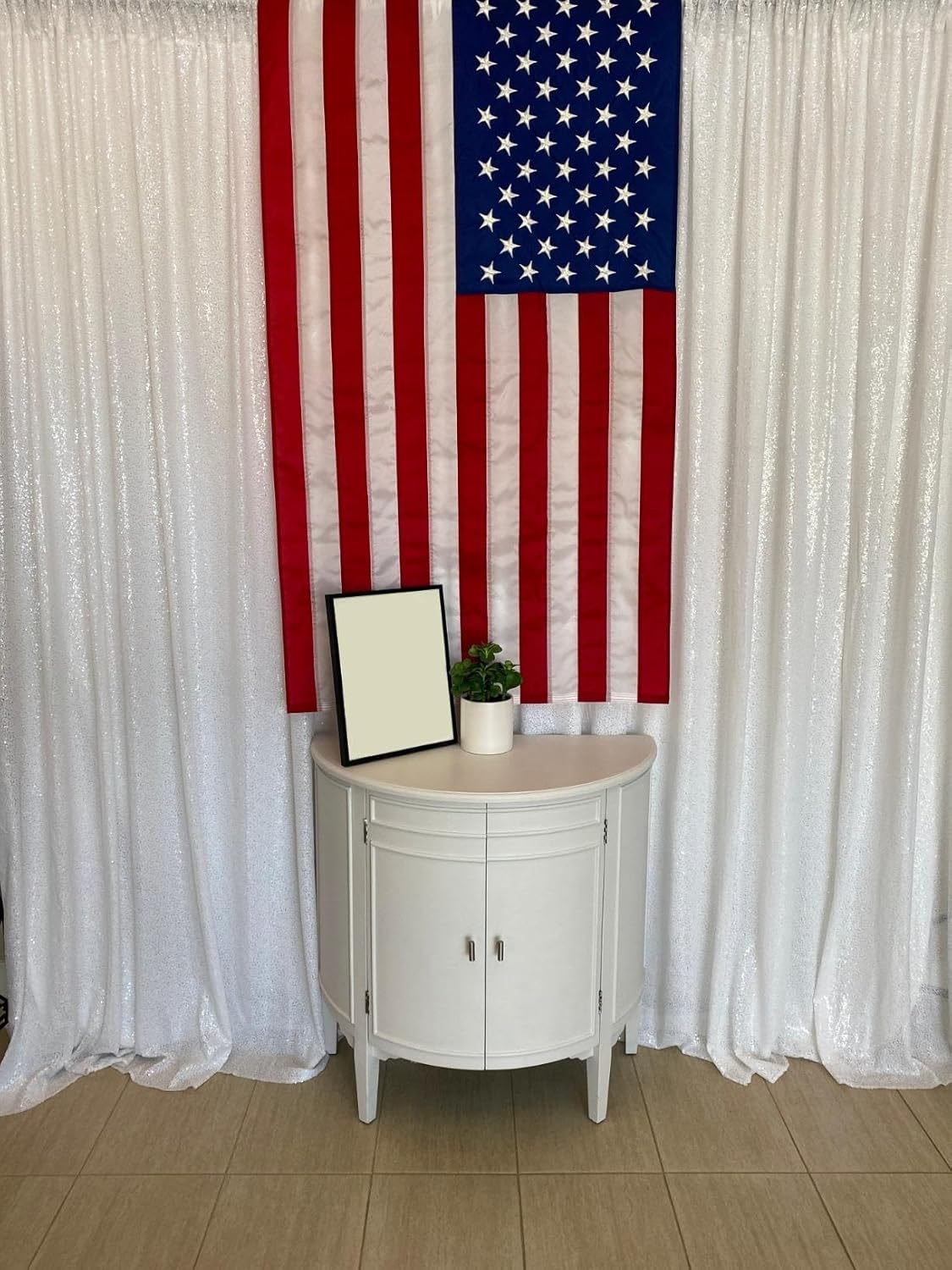 ShinyBeauty White Sequin Backdrop 4x10ft (4 Panels) – Wedding Arch Drapes, Photography Background, Glitter Party Decor for Events & TikTok Videos