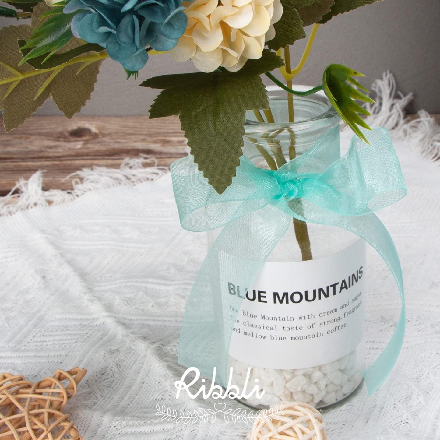 Ribbli Aqua Blue Organza Ribbon,1 Inches x Continuous 50 Yard, Blue Sheer Ribbon for Gift Wrapping,Cookie Wrapping,Wedding Decoration,All Crafting and Sewing