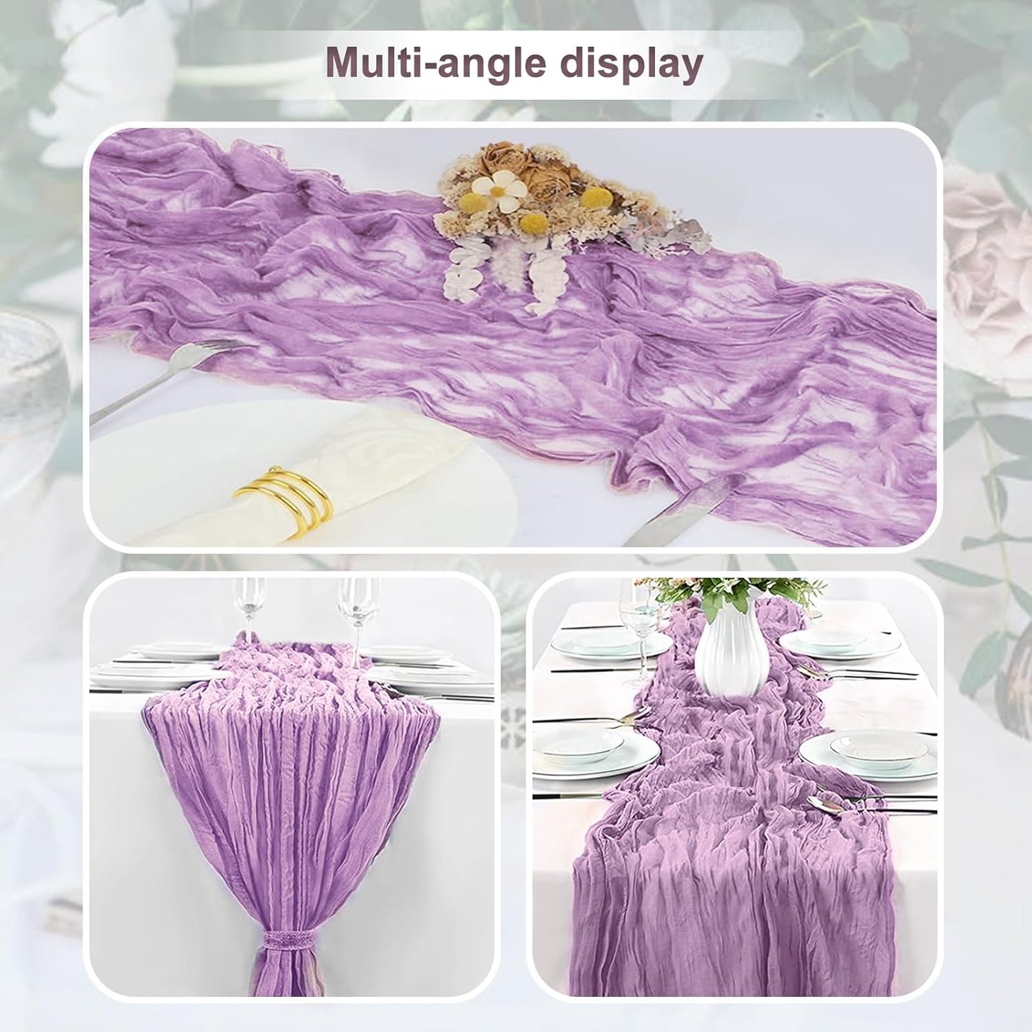 6 Pack Lilac Cheesecloth Table Runner 35x120 Inch 10Ft Rustic Gauze Cheese Cloth Table Runner Sheer Cheesecloth Table Runners for Wedding Party Bridal Shower Decoration
