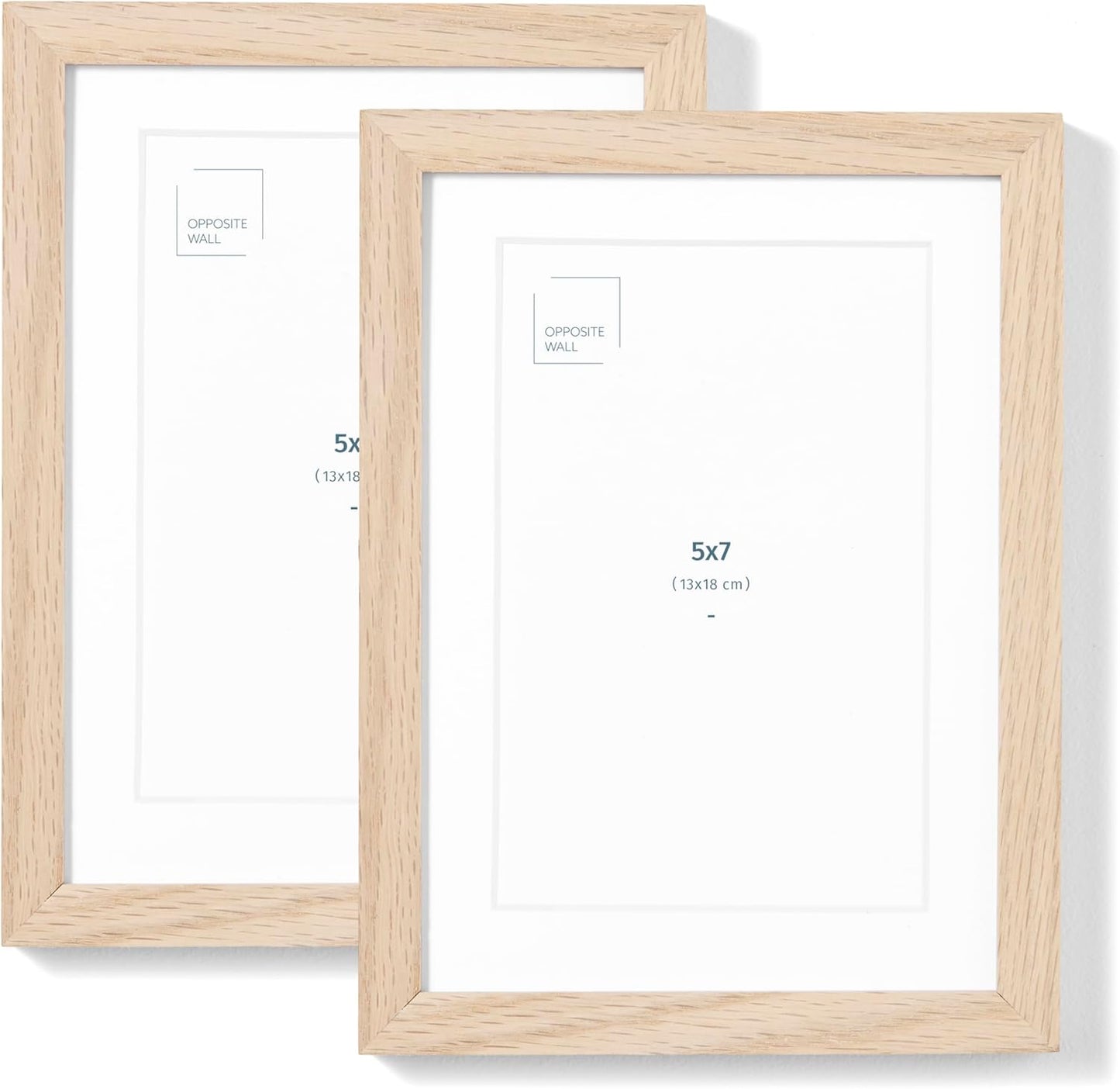 Opposite Wall - Set of 2-5x7 in - Natural Solid Oak Wood Picture Frames with Mat - Wall Hanging & Tabletop Photo Frame - Pictures Display 4x6 with Mat, 5x7 without - Office, Gallery & Home Decor