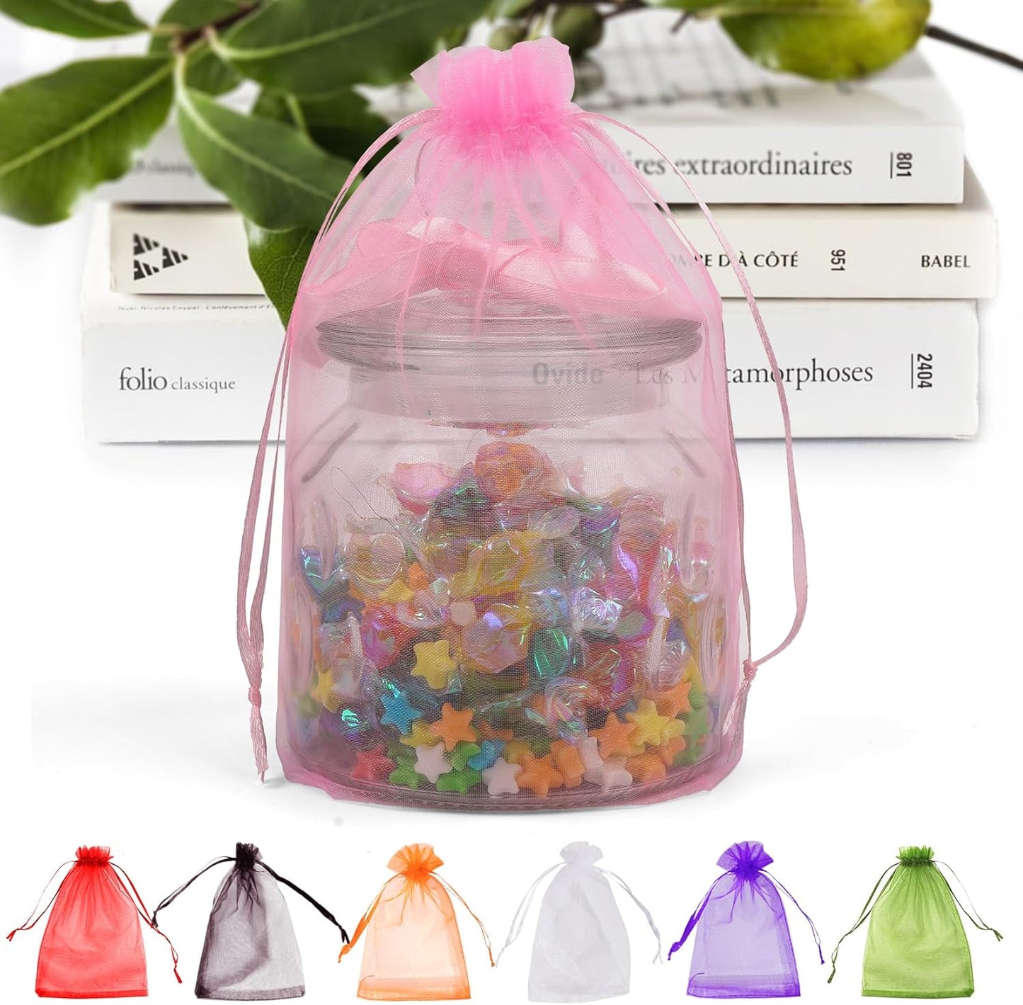 ANZNKU 50 Pack Sheer Organza Bags 6x9 inches, Mesh Drawstring Bags, Mesh Bag for Gifts Large Organza Favor Bag Drawstring for Party Wedding Christmas(Pink)