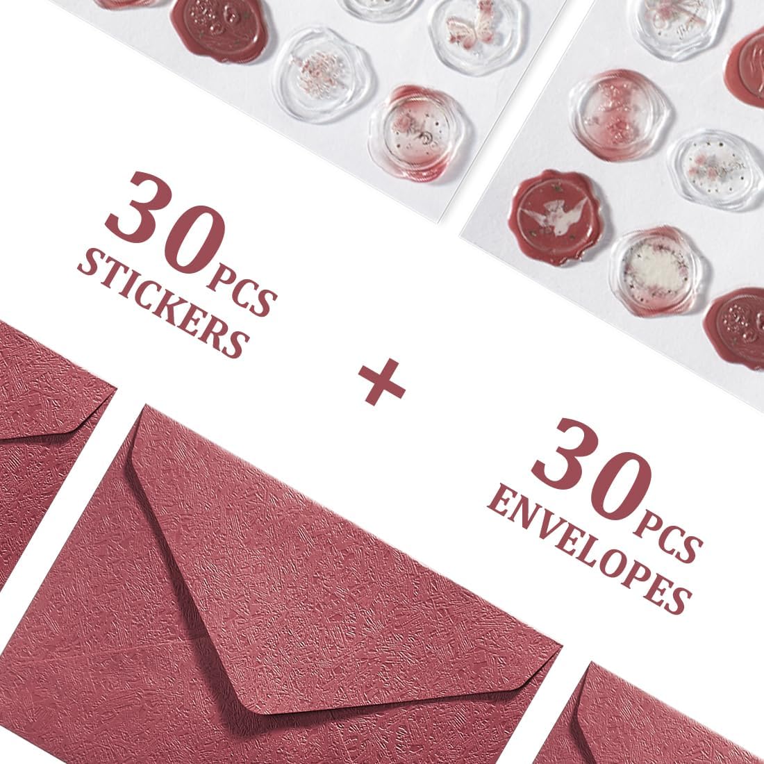 30 Pieces A6 Envelopes with 30 Seal Stickers, 6.32 x 4.45 inch Envelopes for 4 x 6 Wedding Invitation Cards, Greeting Cards, Graduation, Birthday Party Invitations, Red.