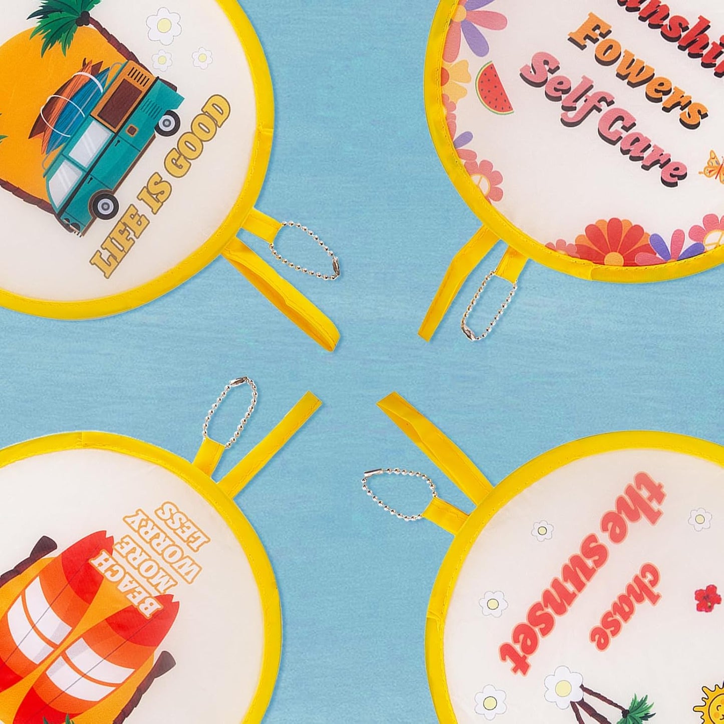 4 Styles Summer Beach Round Foldable Hand Fan Japanese Foldable Fan Style Handheld Compact Cooling Fans,Round Folding Fan for Outdoor Games,Xmas Decoration,Festival,Party Favors,Travel,Events