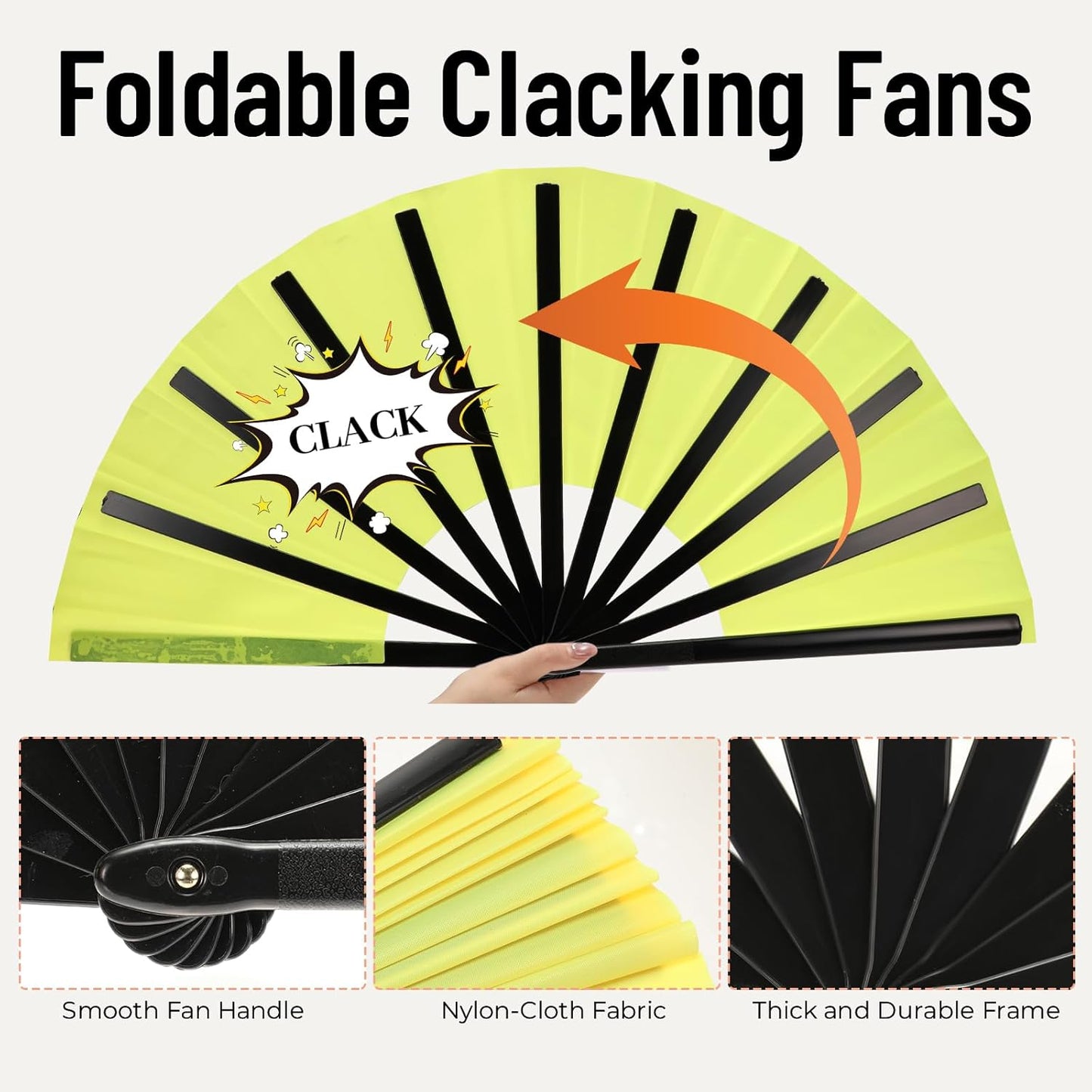 5PCS Large Chinese Folding Fans for Line Dancing, Clacking Fans for Line Dancing, Foldable Handheld Fans, Popping & Clapping Hand Fans Bulk Set (5 Colors)