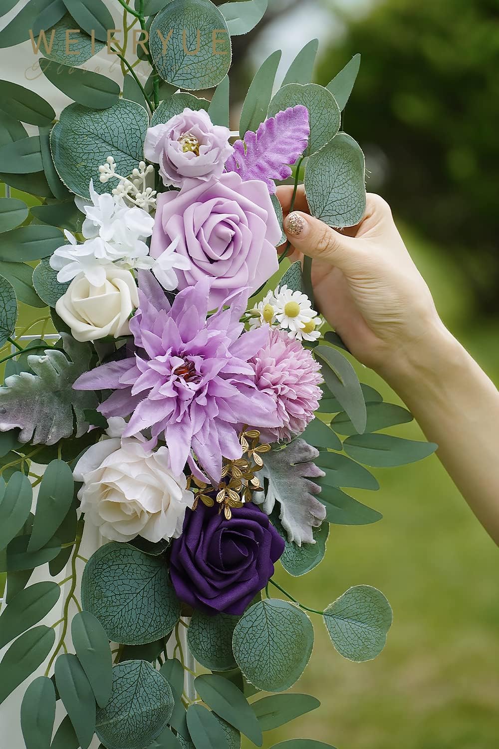 Artificial Wedding Arch Flowers Kit(Pack of 3),2Pcs Artificial Flower Arch Decor,1Pcs Sheer Drape for Wedding Ceremony Arbor for WeddingCeremony (Lavender & Cream)