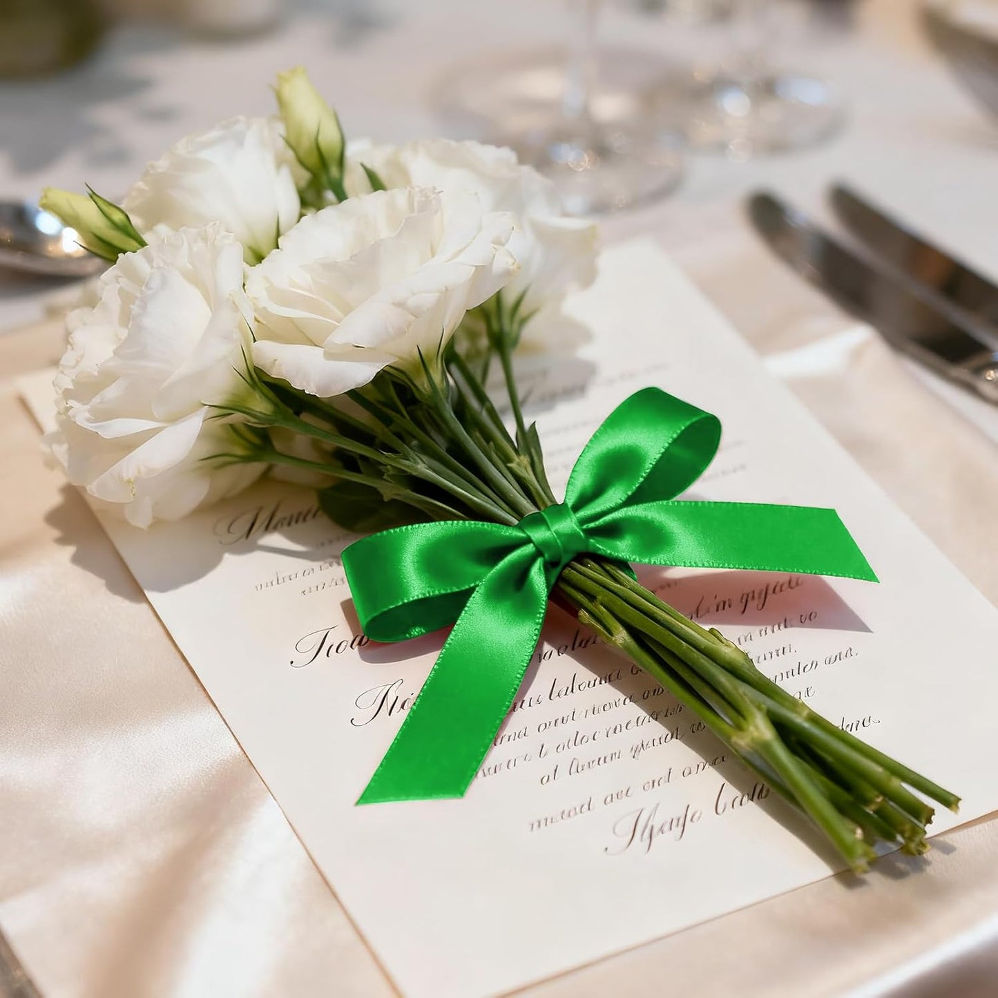 1 Inch 100 Yards Satin Ribbon Green, Solid Color Fabric Ribbon for Gift Wrapping, Wedding, Polyester Gift Ribbon for Birthday Party Decoration, Craft, Hair, Floral, Sewing