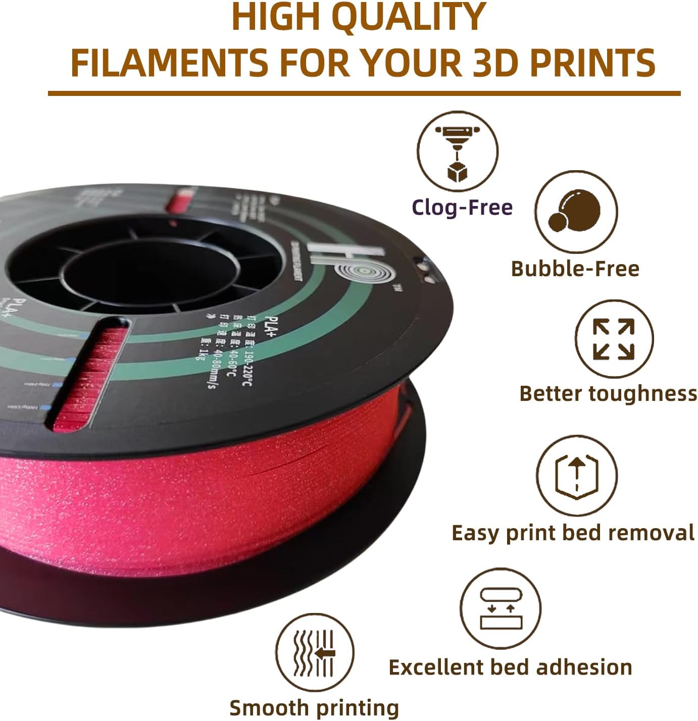 Glitter PLA Filament, Twinkling 3D Printer Filament, PLA Filament 1.75mm Dimensional Accuracy +/- 0.02mm, 1KG Spool (2.2 lbs), Fit Most FDM Printer (Glitter Pink)